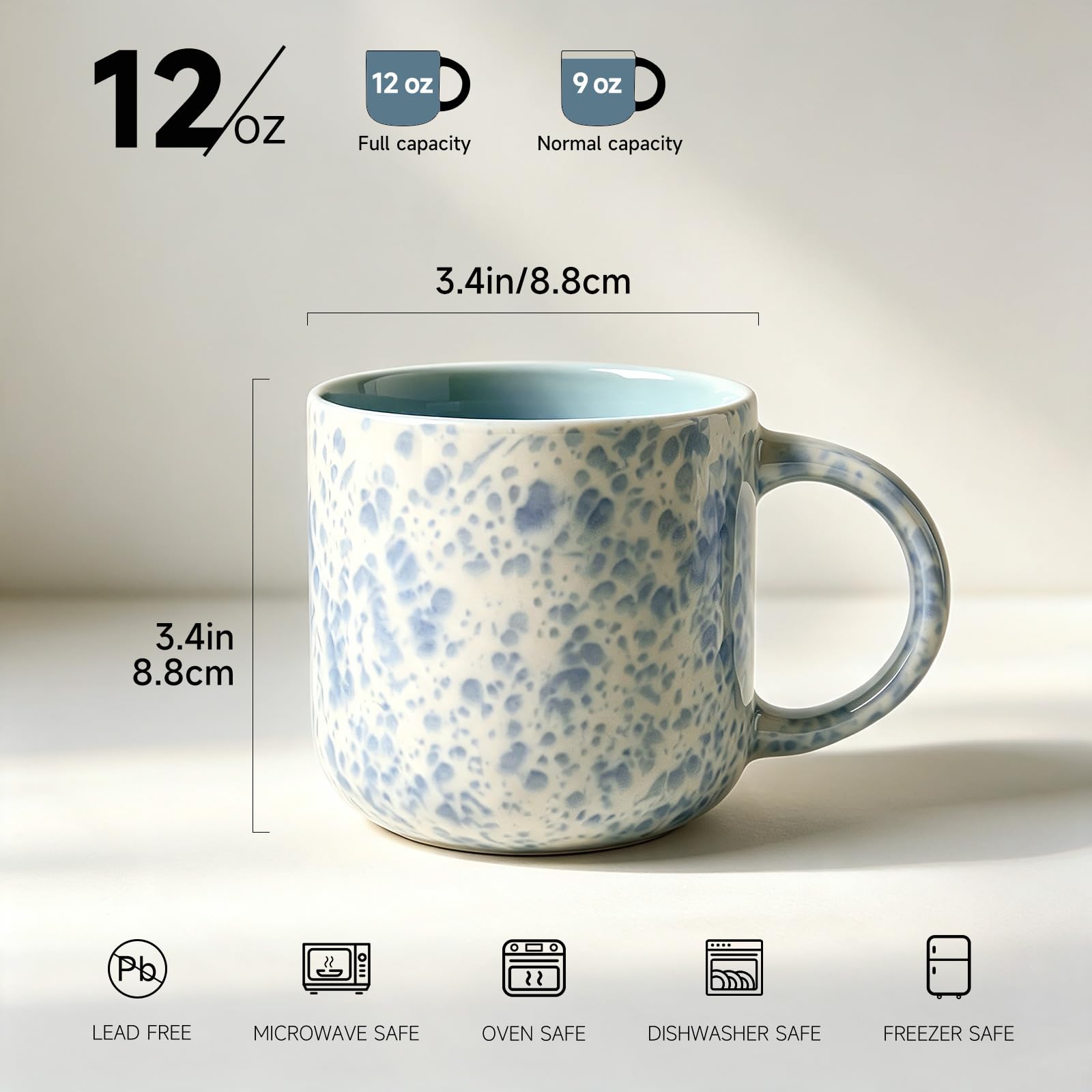MONITO Kaffeetassen aus Steingut, Keramik, 355 ml, mehrfarbig, Sternenmuster, 4 Stück, 355 ml, mikrowellen- und gefriergeeignet, Trinkbecher, Becher, Becher, Becher, Zuhause, alle Anlässe