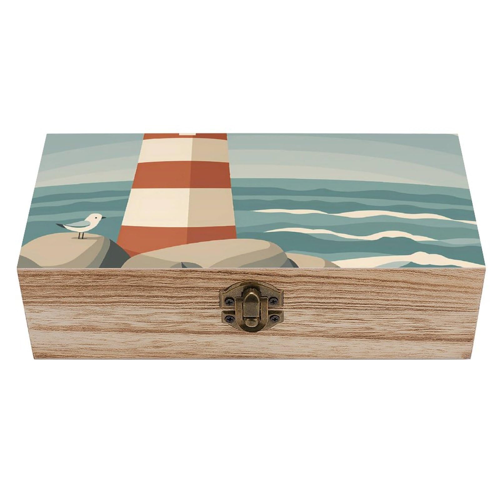HLBSDM Lighthouse Near The Sea Retro Wooden Storage Box Jewelry Art Gift Boxs Decorative Keepsake Boxes