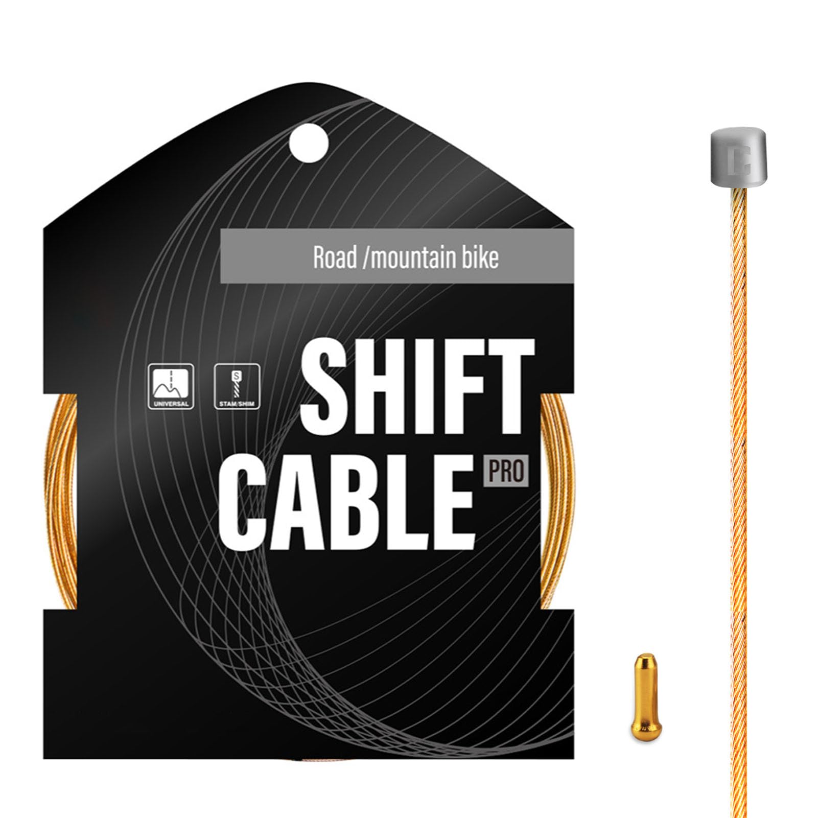Bike Shifter Cable for Shimano/SRAM 1.2 X 2100mm Stainless Steel Universal Brake Wire Waterproof Pro Slick Polished High Strength Speed Gear Cable Set with Road MTB Bikes Bicycles Line Core Gold