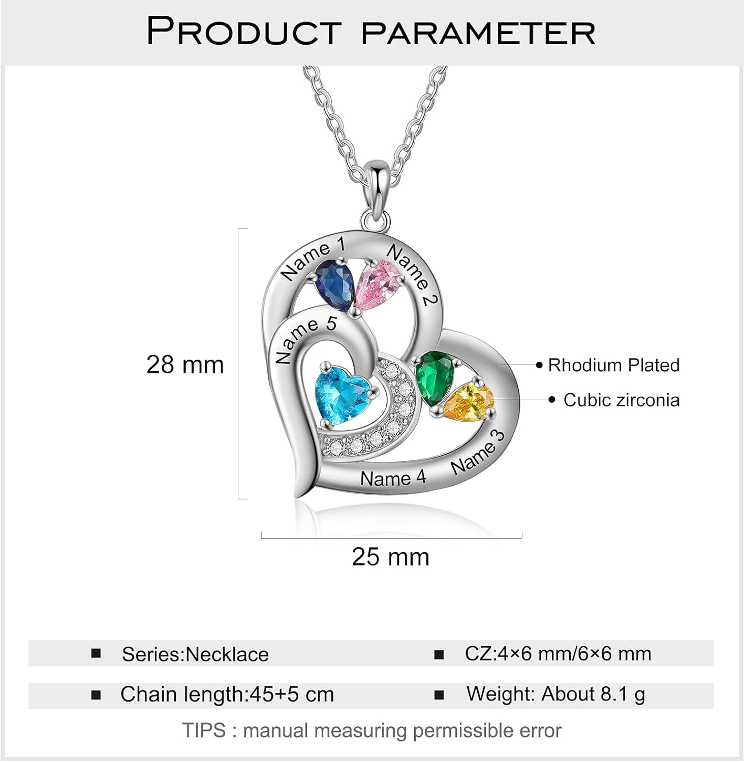 Jewelstruck Mothers Necklace with Birthstone Heart Necklace Personalized Mothers Day Necklace with Names Custom Birthday Christmas Family Gifts for Women Mom Wife Nana - Image 6