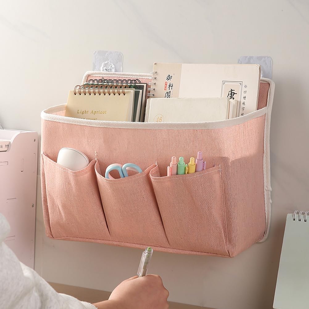 croselyu Multifunctional Bedside Hanging Bag for Home Use, Fabric Hanging Basket for Dormitories, Bedside Organizer and Storage Bag for Magazines and Books, Dormitory Door Storage (Pink)