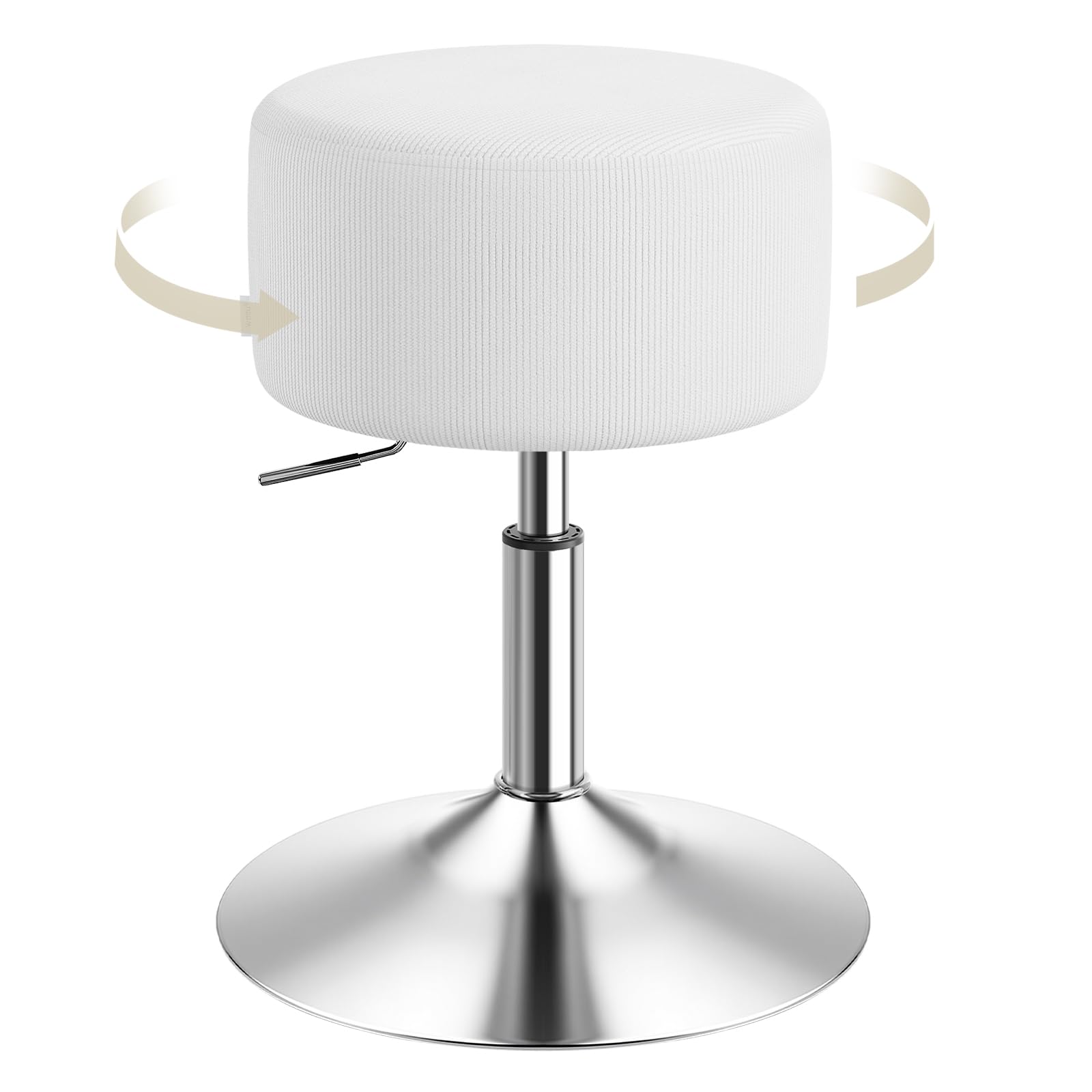 WOLTU Taburete Tocador Redondo, Silla de Maquillaje Giratoria, con Altura Ajustable para Salón, Cafetería y Bistro, Asiento Tapizado en Pana, Blanco, BH409ws-1