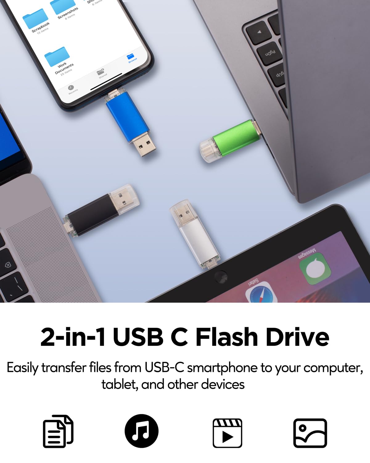 AreTop Chiavetta USB C da 16 GB, USB 2.0, doppia unità flash da 16 GB, 2 in 1, portatile, di tipo C, per smartphone Android, computer, MacBook, tablet, PC, confezione da 5