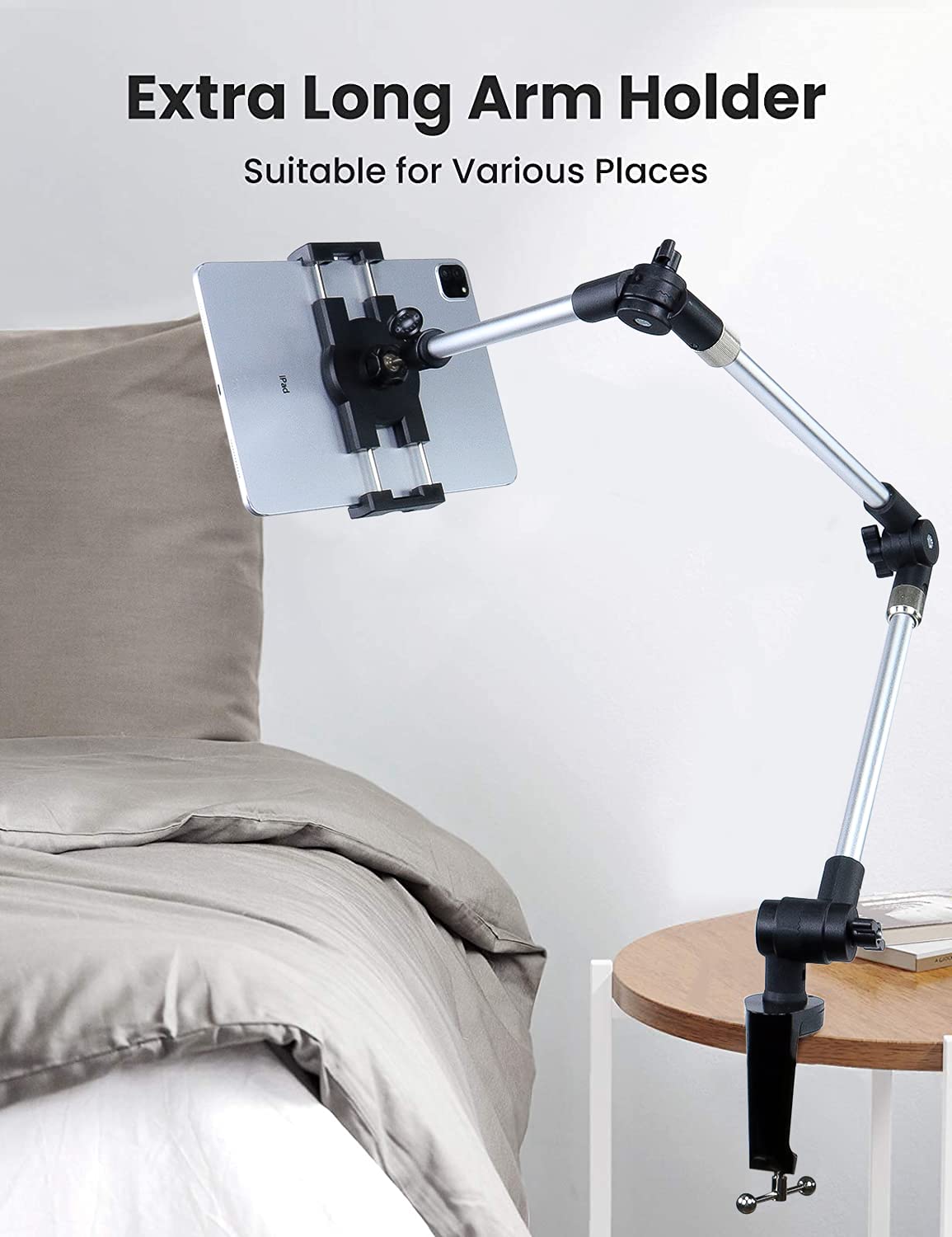 Soporte de Tableta de Brazo Largo Metal, Ajustable para Cama, Escritorio, Cocina, Porta Aluminio Plegable para iPad Pro Air Mini, Galaxy, Switch, iPhone 4-12.9"