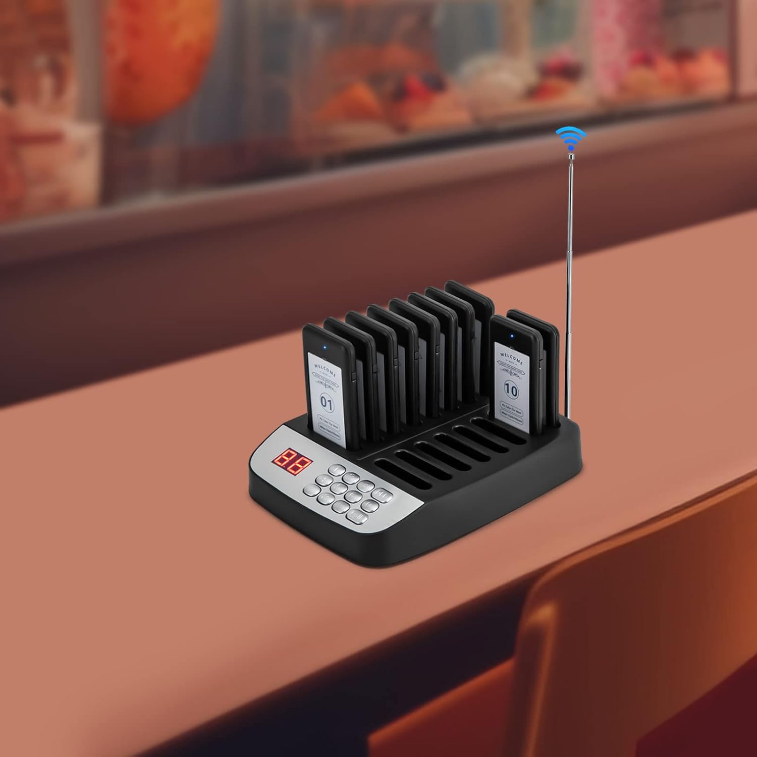 Pager System, Wireless Guest Customer Service Calling System, with 10 Coaster Pagers, Waiting Buzzers Wireless Calling System, for Kitchen, Nursery, Restaurant, Food Truck, Factory, Church