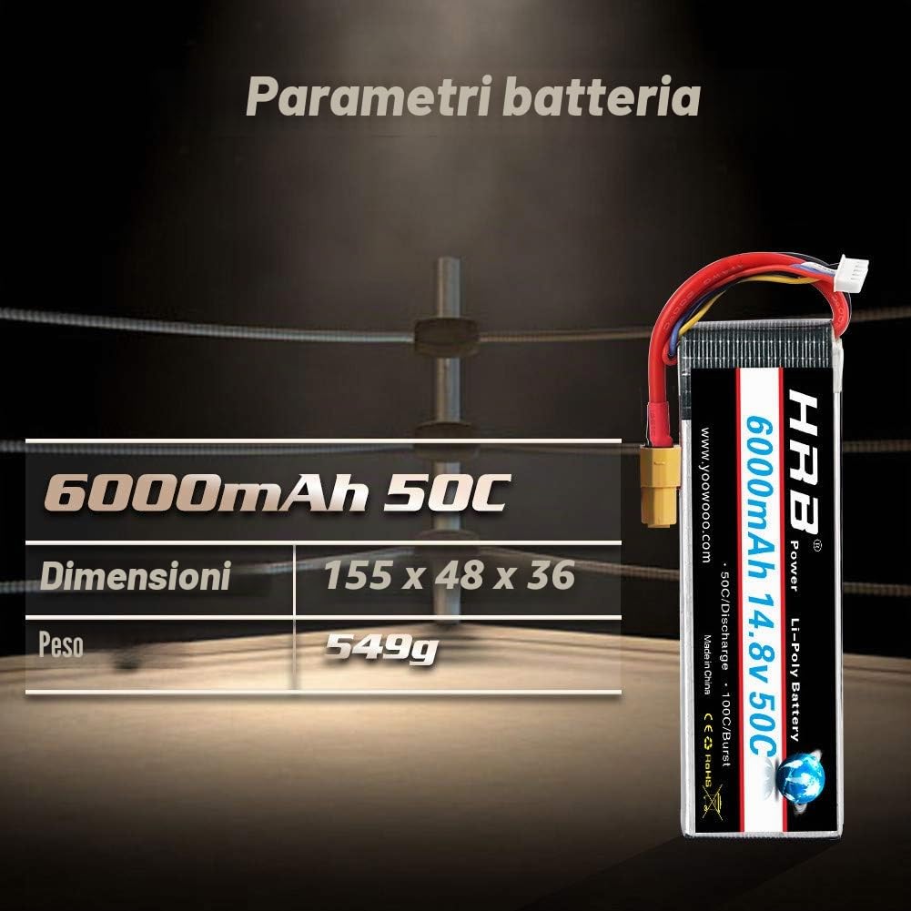 HRB 14.8V 6000mAh 4S 50C-100C RC Lipo Batteria con xt60 spina Per RC Autocarro Barca Drone Elicottero Quadcopter (EC3/Deans/Tamiya)