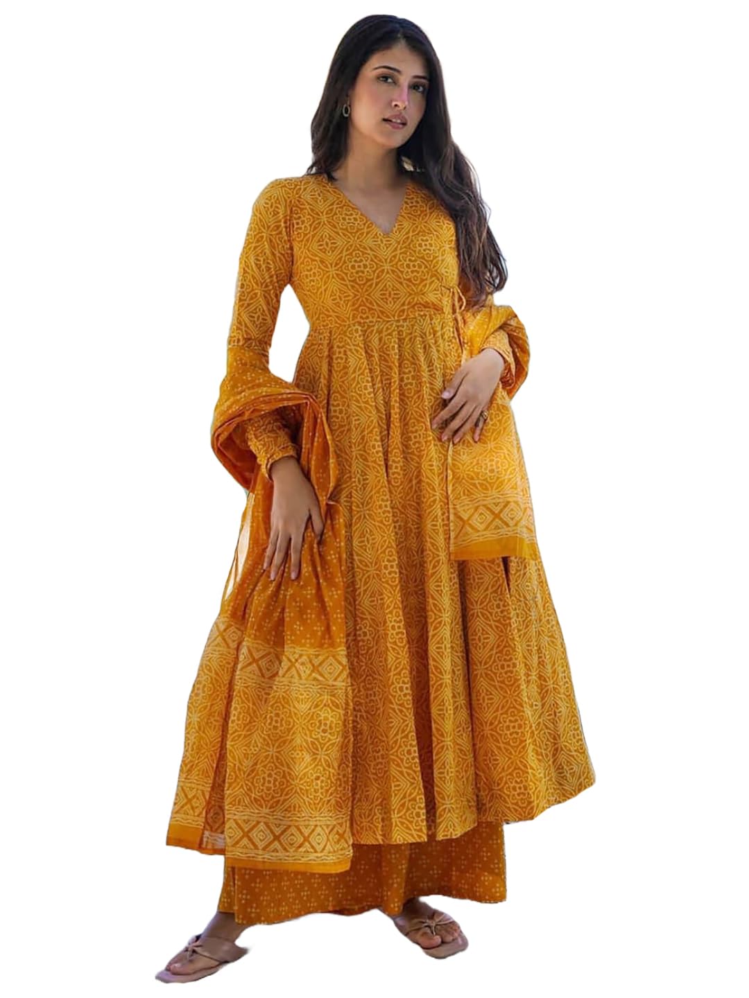 GoSriKi Women’s Rayon Viscose Anarkali Printed Kurta with Palazzo & Dupatta