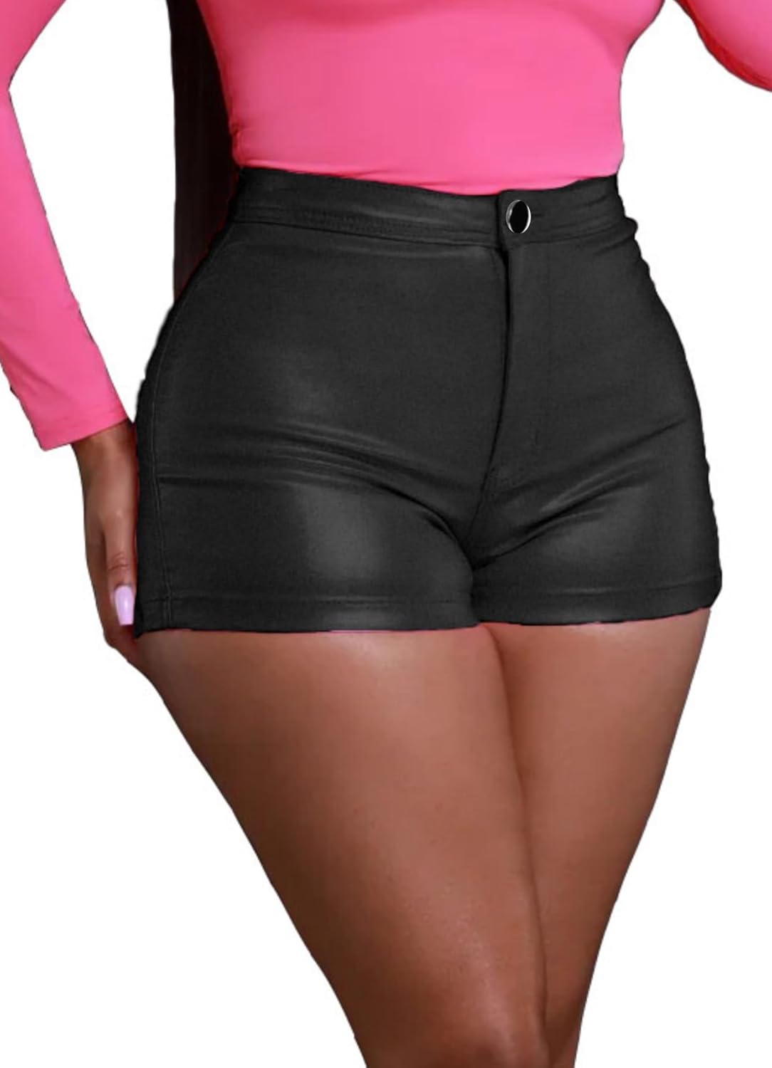 Women's Faux Leather Stretch Shorts High Waist Sexy Shorts Skinny Mini Hot Party Club Wear Outfit - Image 3