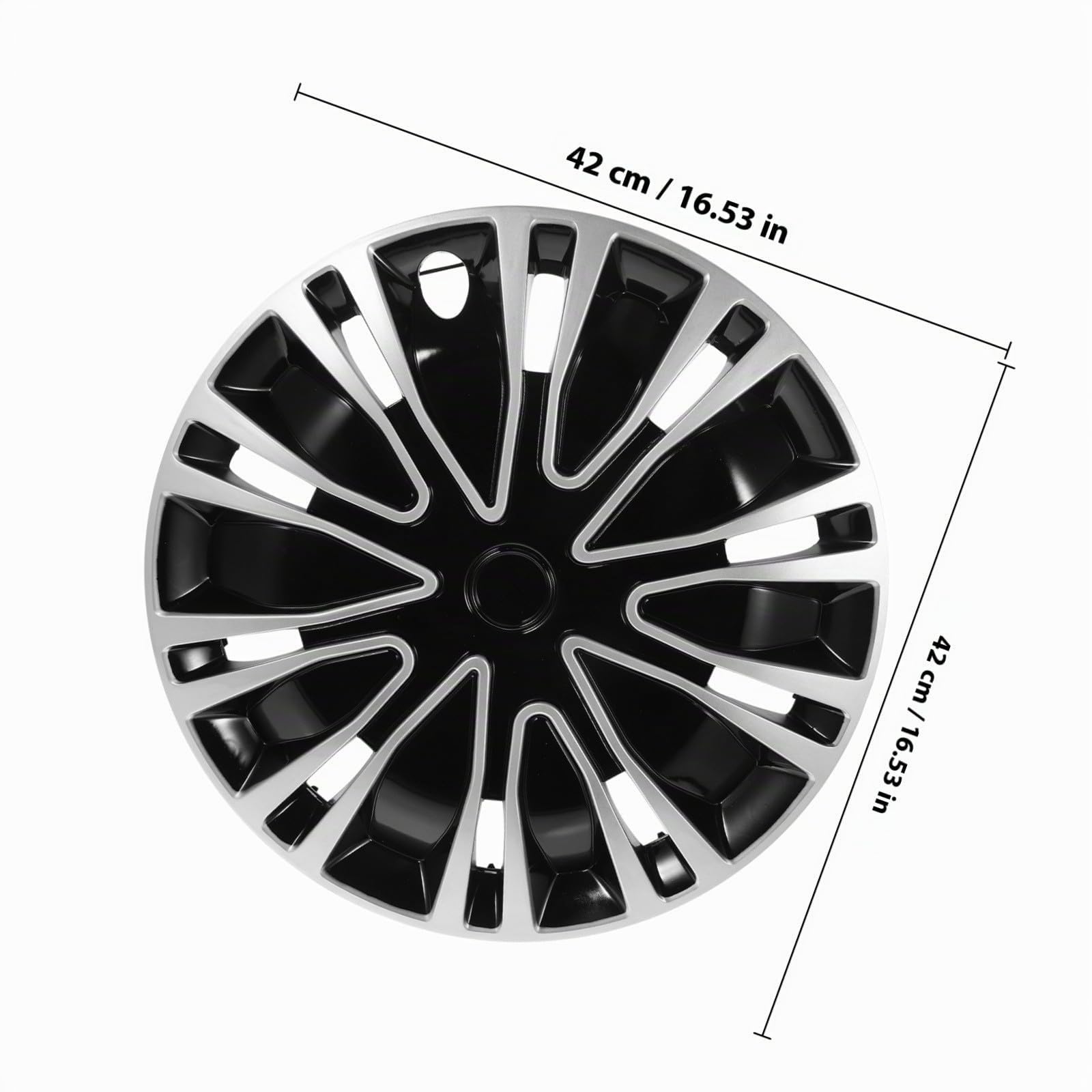 Tapacubos de Automóvil 15 Pulgadas PP Decorativo Negro BK | 1, Compatible Buje de 15 Pulgadas, Cubiertas para Rueda de Coche, Acabado Plata y Negro