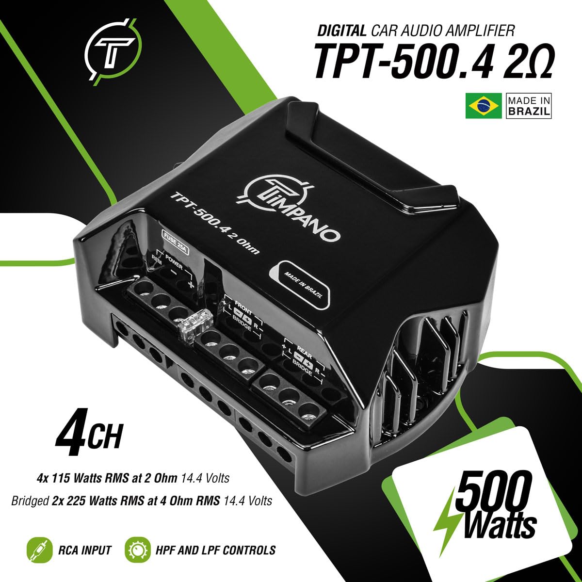 Timpano 4 Channel Amplifier Car Audio 4 x 125 Watts 2 Ohm, TPT-500.4 2 Ohm Small Mini Stereo Amp 12 Volts Full Range Class D - Bridgeable Car Amplifier - Image 5