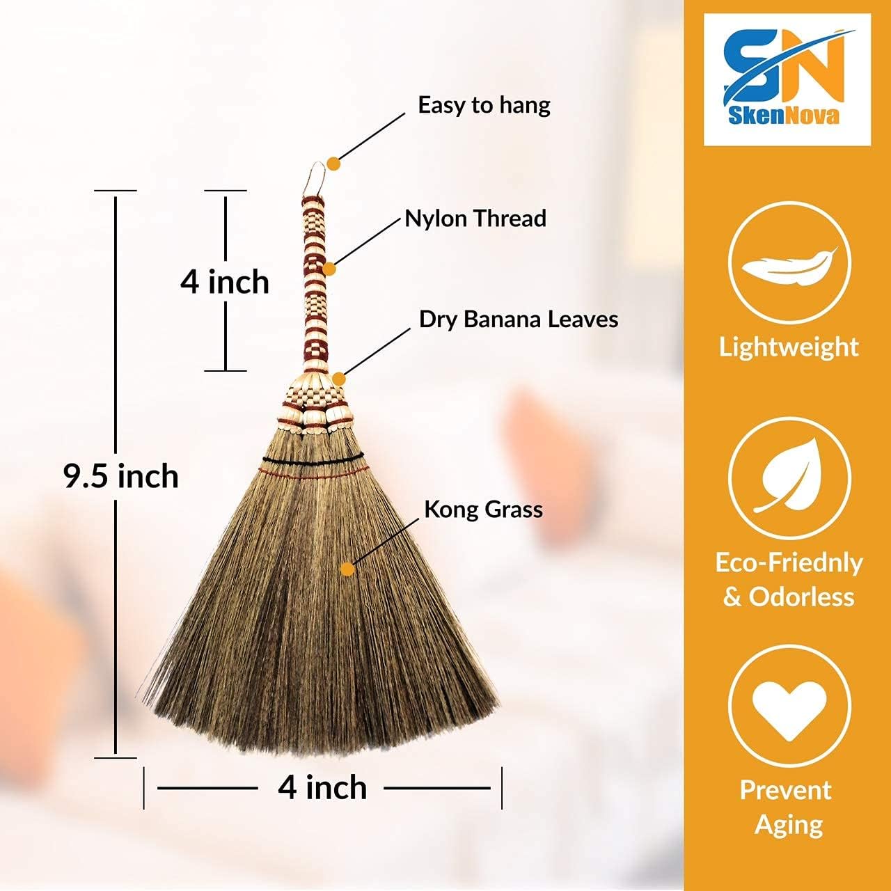 – Small Whisk Broom Handheld Brush Whisks Away Dust, Dirt & Debris Brush Head 9.5-11" L with Nylon Hanger for Easy Storage Perfect for Inddor Outdoor and Car