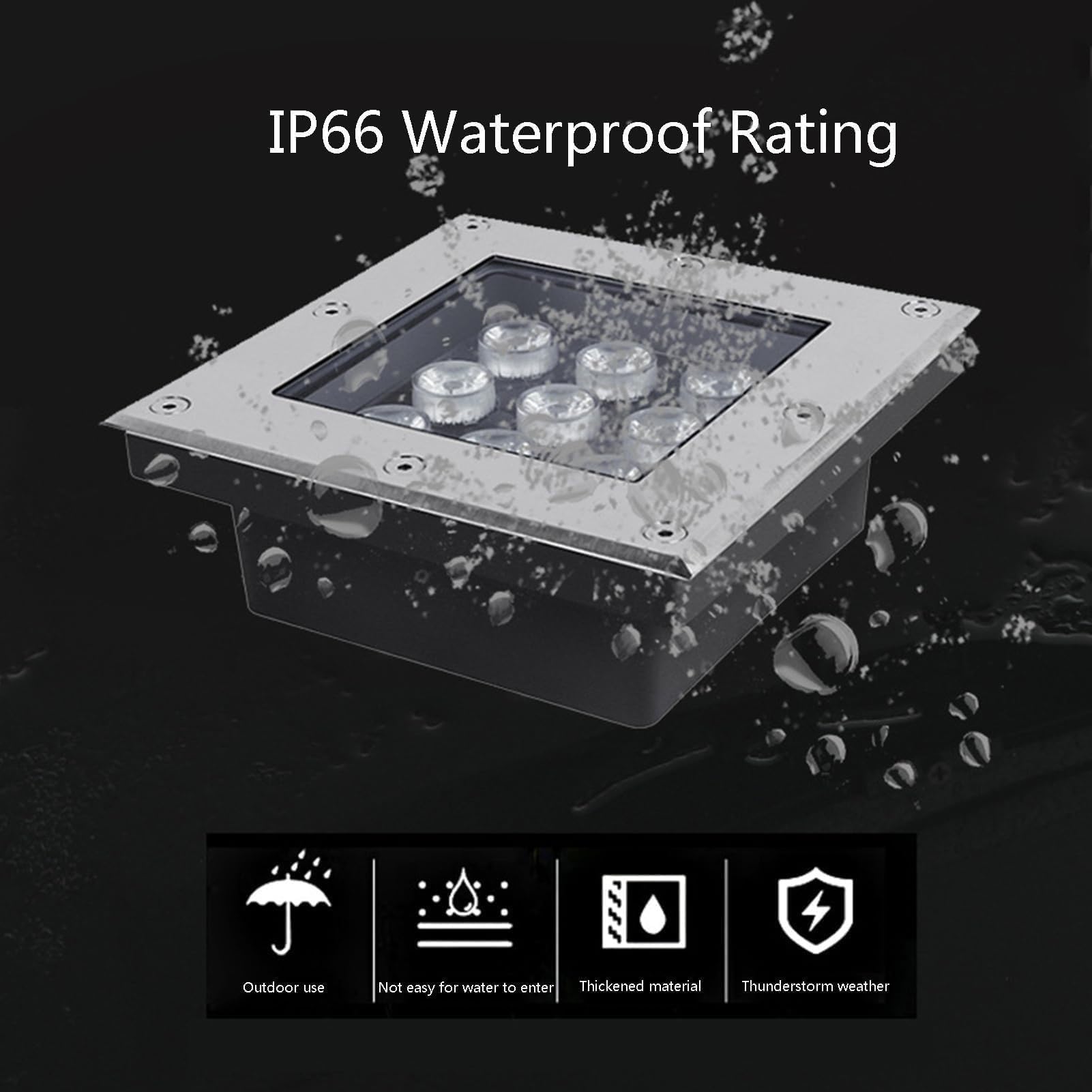 Generisch Lampa ogrodowa LED, 12 W, wodoszczelne reflektory do zabudowy, IP66, oświetlenie zewnętrzne do ogrodu, willi i tarasu, AC 85-265 V, białe światło, trwałe lampy stojące