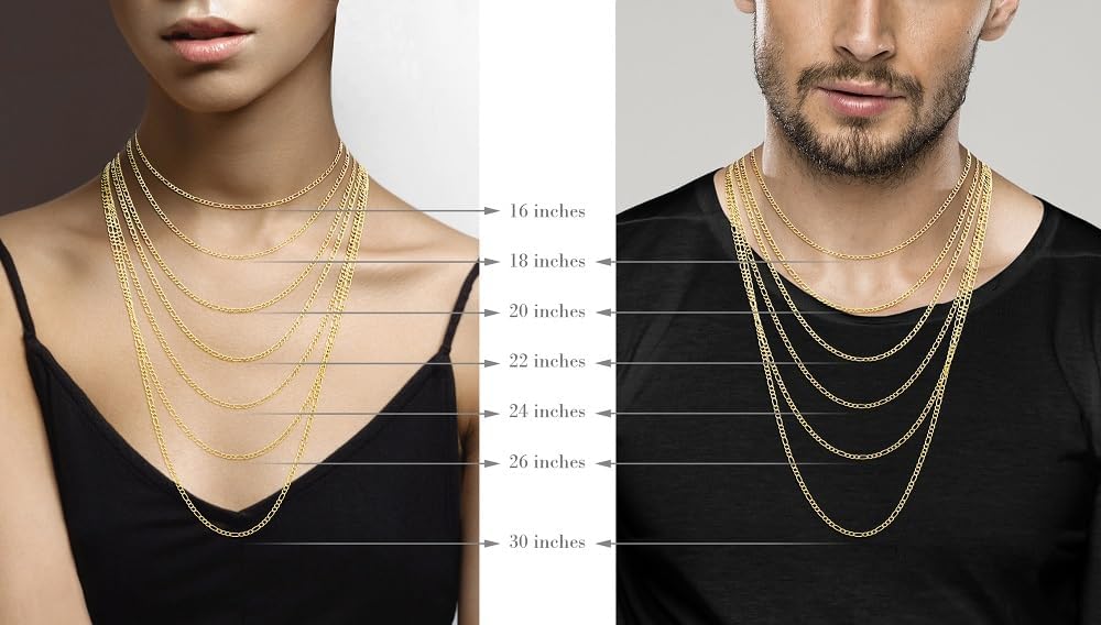 Miabella Italian 925 Sterling Silver, 18K Gold Plated 3mm Diamond-Cut Figaro Link Chain Necklace for Women Men, Made in Italy - Image 5