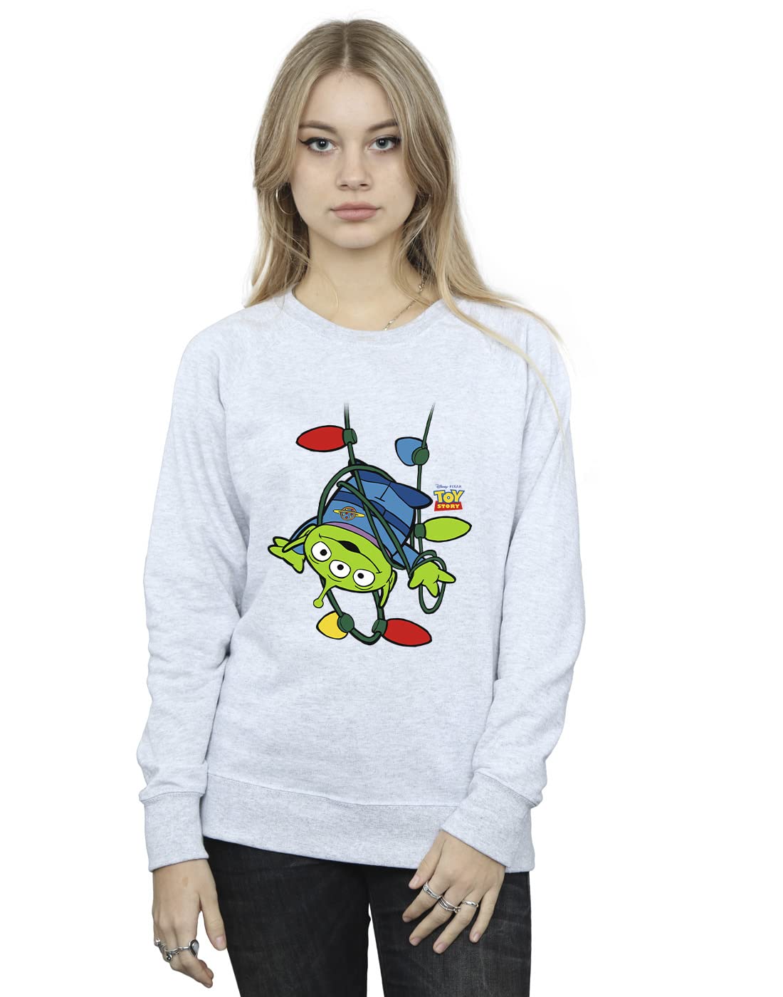 Absolute Cult Women's Sport Grey Disney Toy Story Christmas Lights Aliens Sweatshirt Large