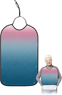 Minimalist Multi Adult Bib for Eating with Crumb Catcher,Washable & Waterproof Terry Cloth Adjustable Elderly Women Men Adult Bibs Funny Apron Clothing Protector Gradient Blue Pink Abstract Aesthetics