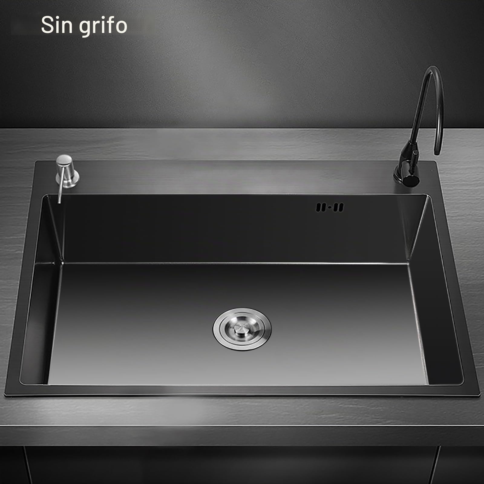 Fregadero de cocina de acero inoxidable negro, empotrable, 50 x 45 cm, fregadero con escurridor, superficie mate, inoxidable, 20 cm de altura