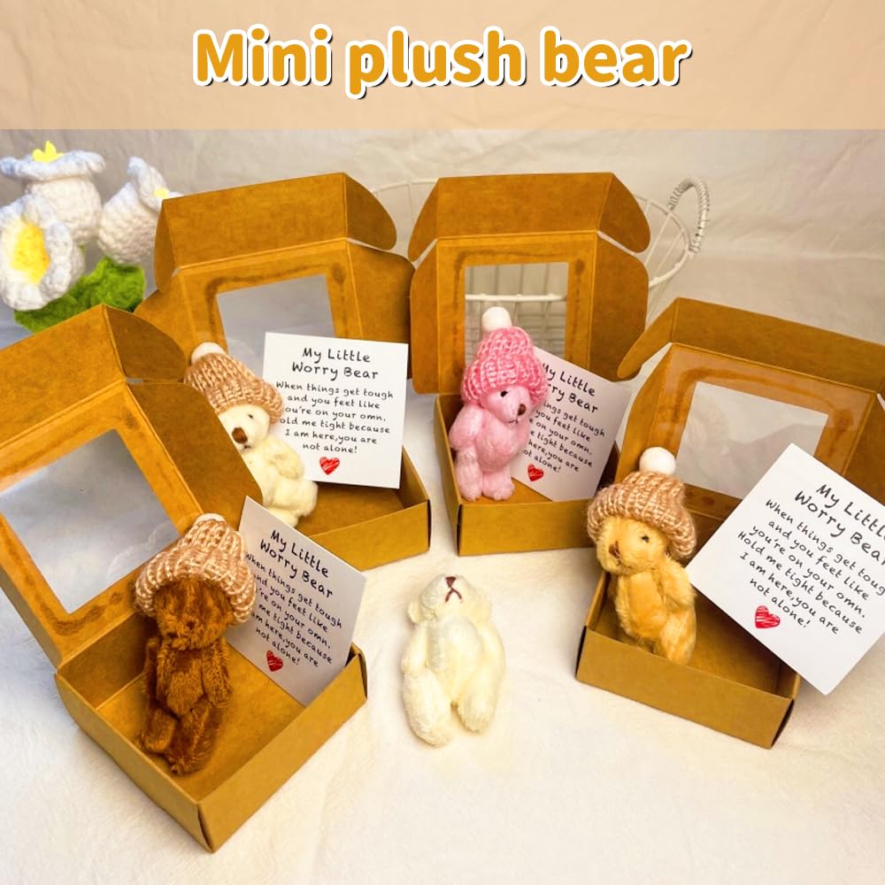 Pocket Hug Bear - Orsetto Portafortuna In Peluche Con Biglietto Incoraggiante, Marrone Chiaro, 6 Cm, Regalo Per Amici E Familiari