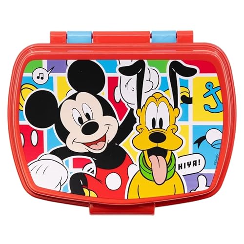 ALMACENESADAN, 4969 Disney Mickey Mouse Look, bestehend aus 400 ml Sportflasche und rechteckigem mehrfarbigem Sandwichmaker, wiederverwendbar, BPA-frei