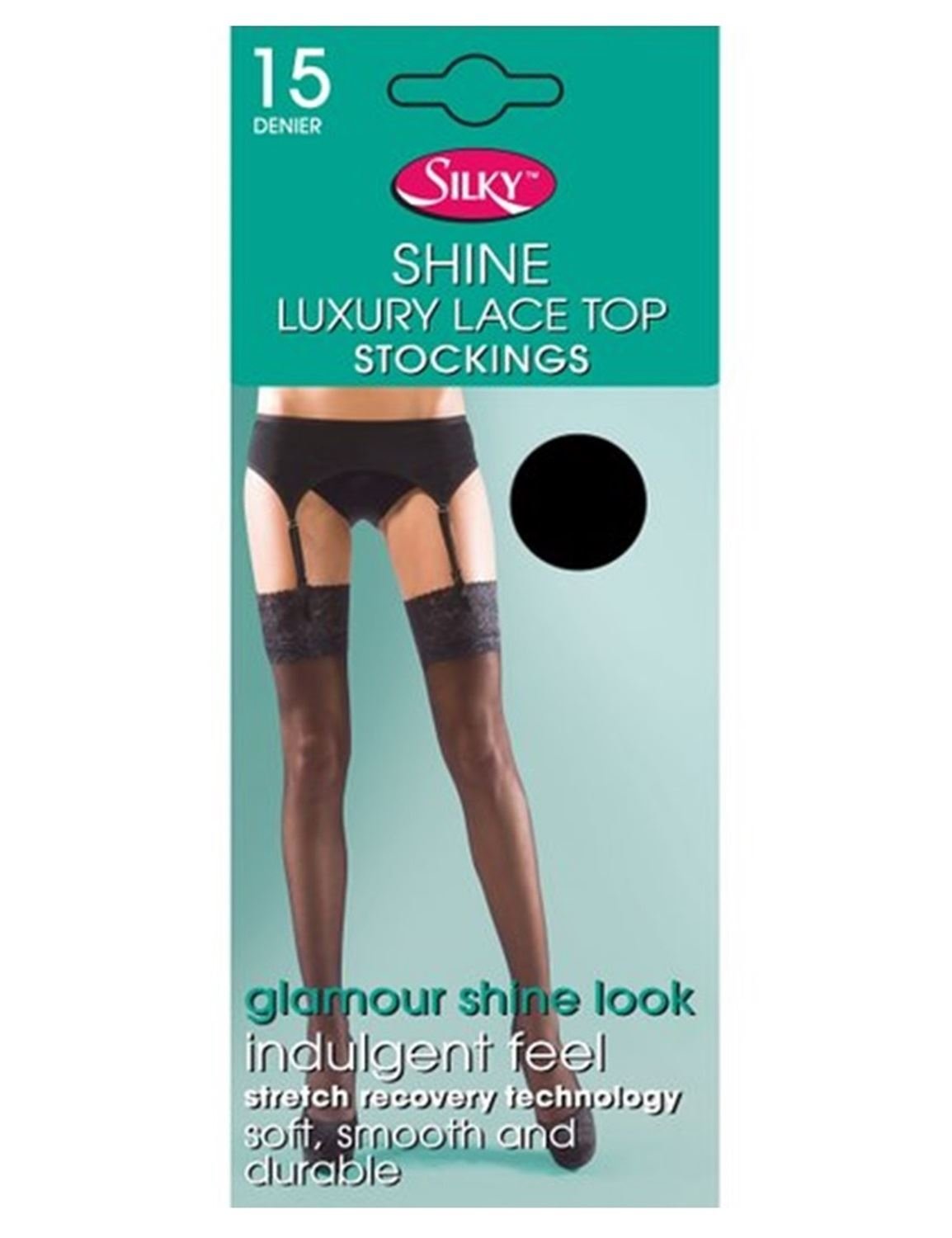 Silky Women's Black Shine Lace Top Stockings 15 Denier Ed013 One Size