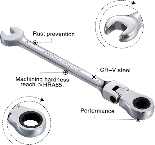 Miniatura 3 de KATUR Juego de llaves de trinquete de 0.236 pulgadas (0.236 in) con cabezal pivotante flexible, llave combinada de trinquete, herramienta métrica de