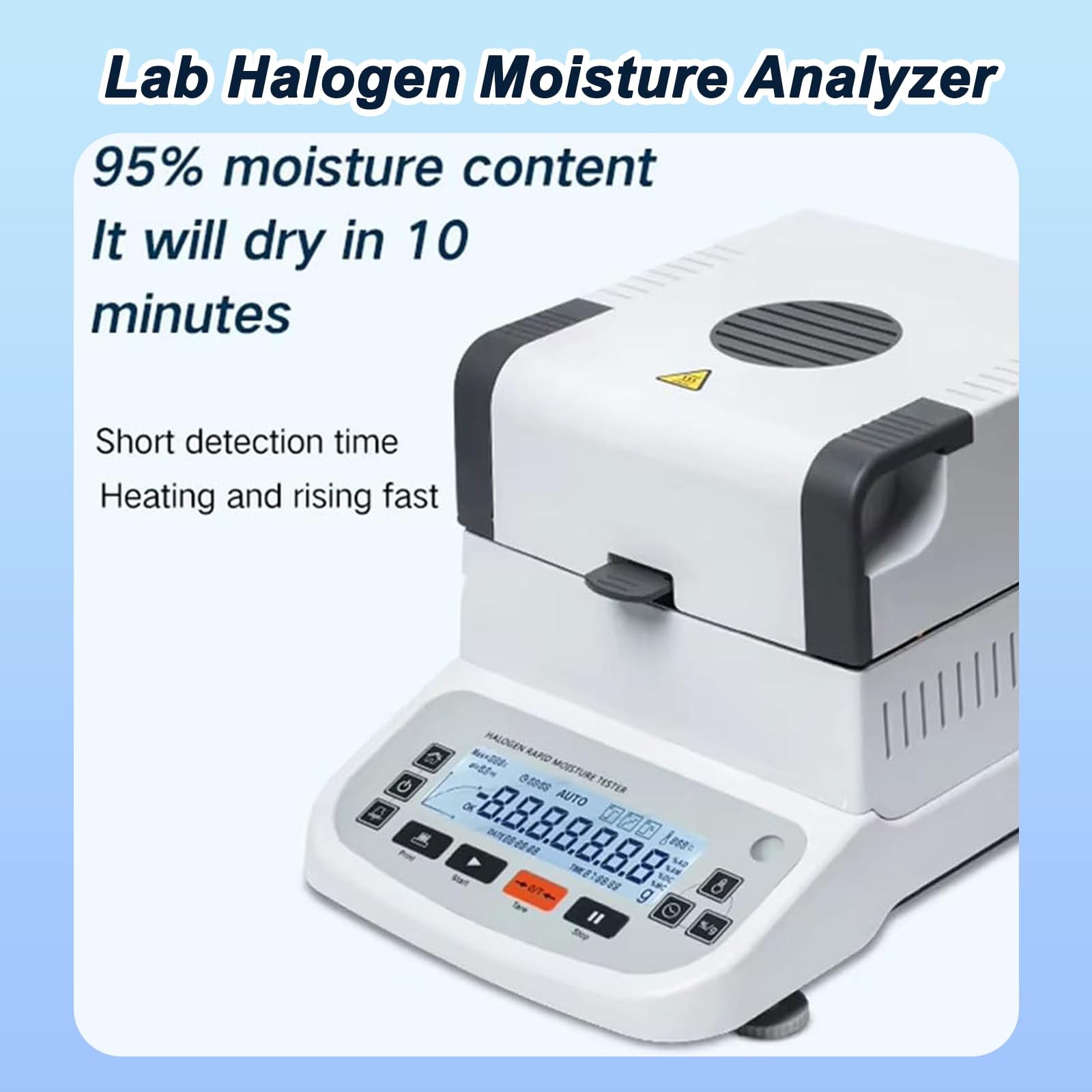 Laboratoryjny analizator wilgotności 600 W, cyfrowy miernik wilgotności ziarna LCD, odczyt 0,01%, timer 0-99 min, maksymalna waga 120 g, precyzyjny tester do proszku i ziaren