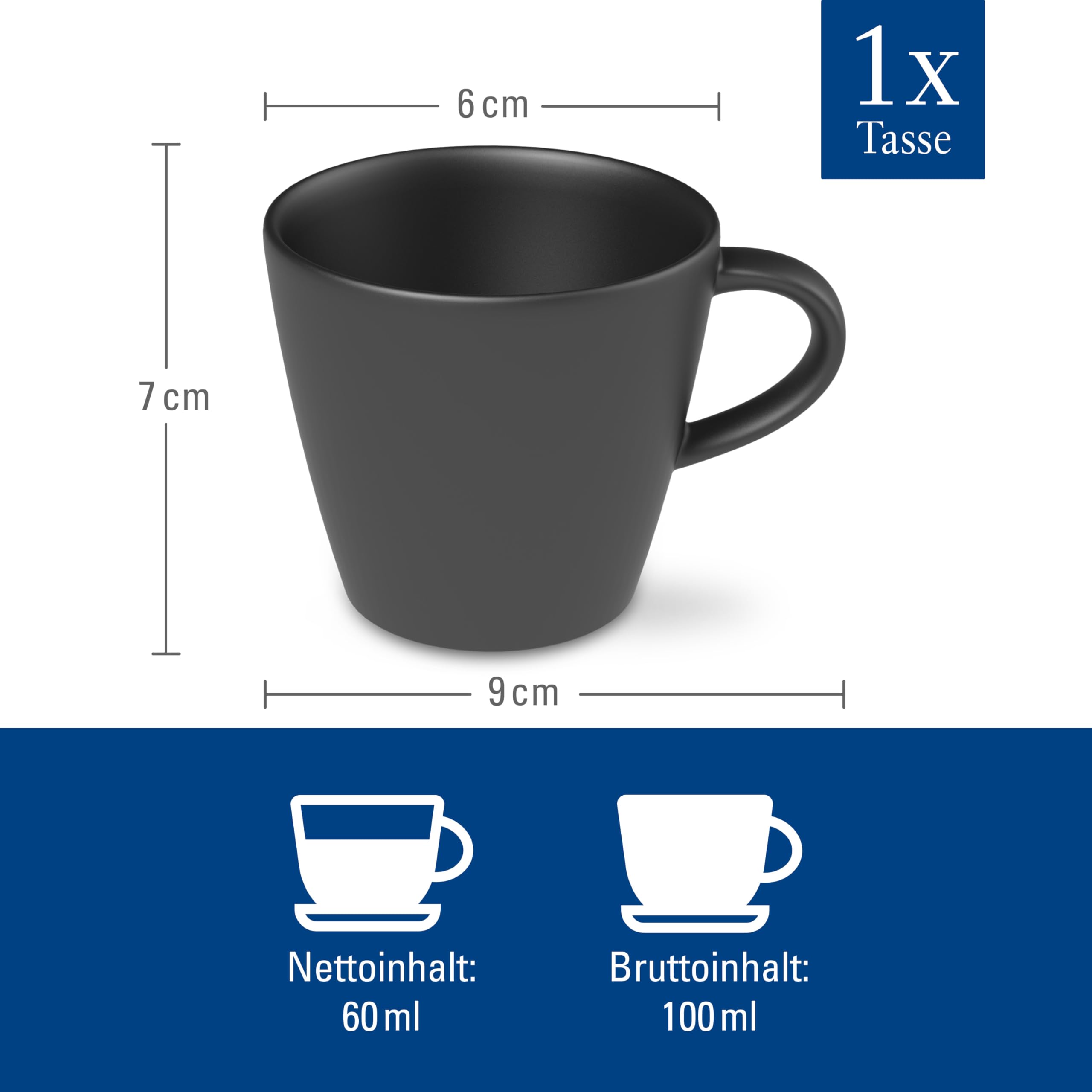 Villeroy & Boch Manufacture Rock filiżanka do mokki/espresso 100 ml, nadaje się do mycia w zmywarce, nadaje się do kuchenki mikrofalowej, czarna filiżanka do kawy mokki lub espresso, kubek do gorących