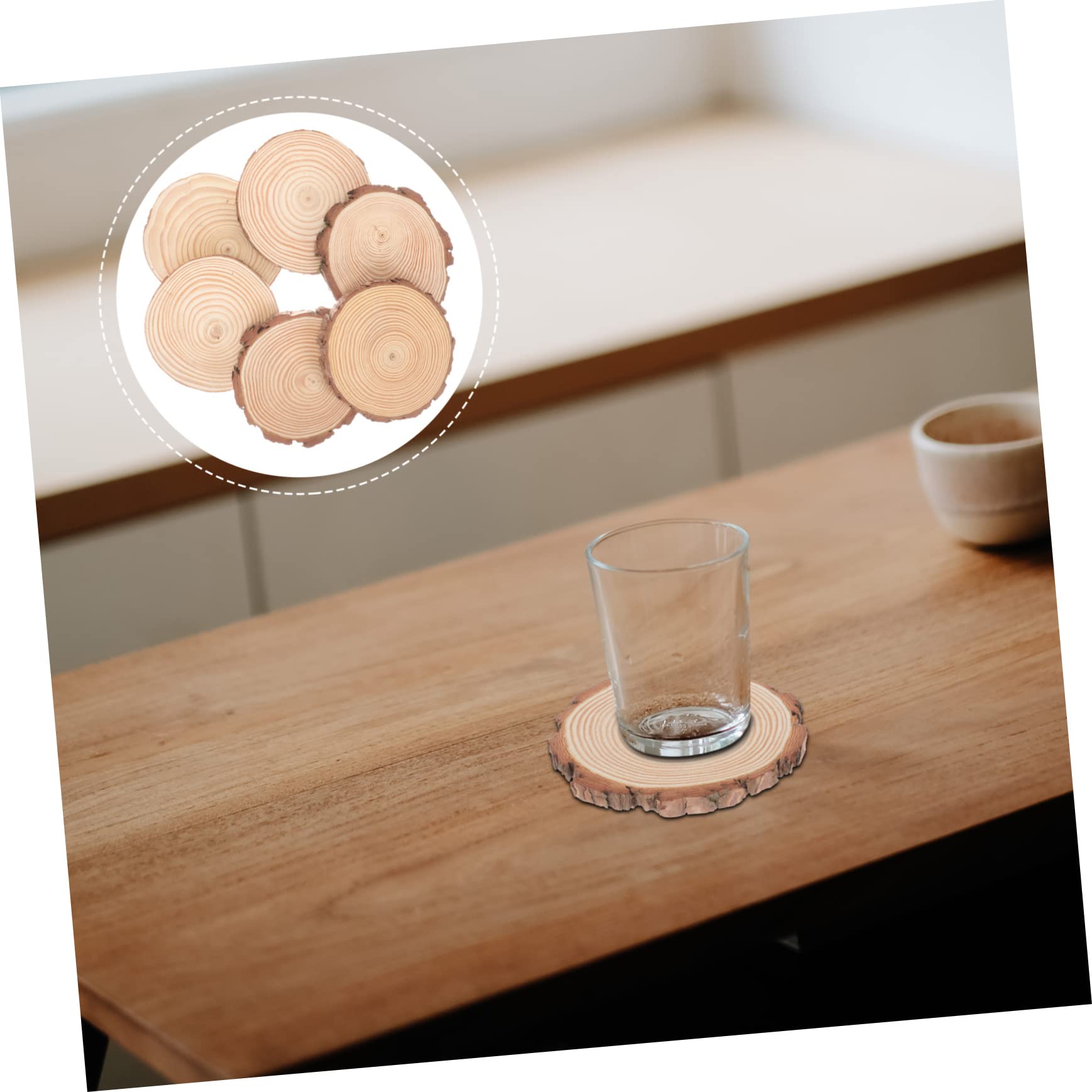 Angoily 6 Piezas de Rodajas de Madera Redondas sin Terminar de 6 de Redonda Posavasos para Pintar para Natural Manualidades y Bricolaje