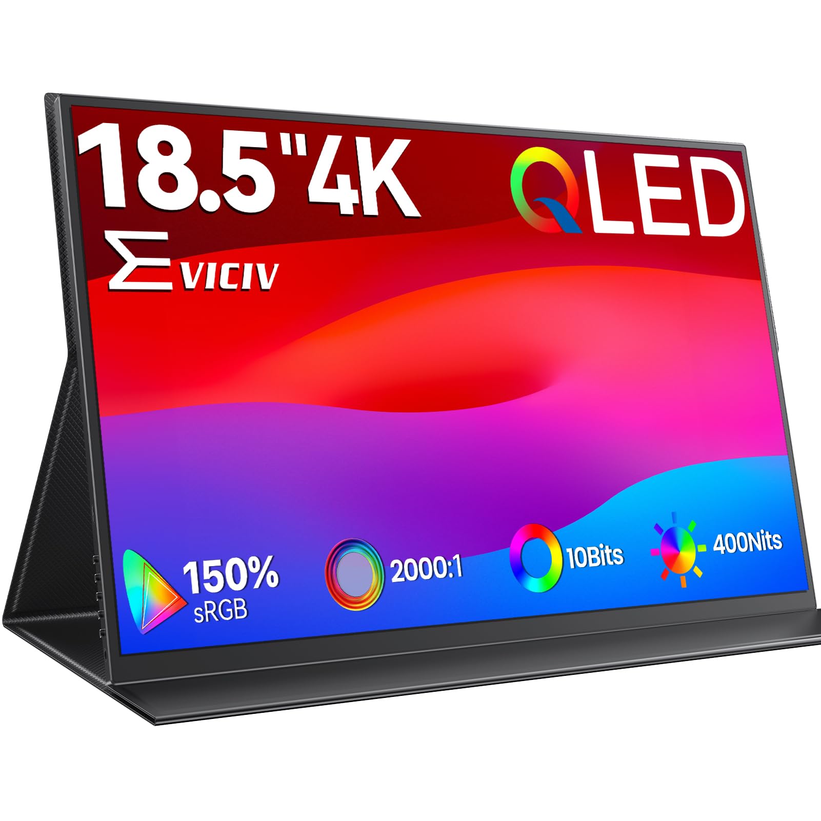 EVICIV Monitor Portatil 18,5 Pulgadas 4K QLED UHD 3840 * 2160 150% sRGB 10Bits 2000:1 USB C Display Móvil Externa con HDMI/USB-C para Laptop/PC/Teléfono/Game Console, Soporte VESA