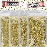 30200Pcs Metallic Gold Resin Flatback Rhinestones with b7000 Jewelry Glue Fix for Crafts Clothes Clothing Crafting Fabric Costumes, Flat Back Rhinestones Bulk, Gems Sets Bedazzle Kit 2-5mm