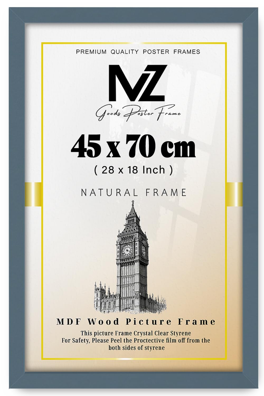 MZ GOODS | MDF Picture Frame (45 x 70 CM) 18 x 28 for Posters, Artwork & Wall Décor, Elegant MDF Finish, Secure Hanging Hooks Included [ Dark Grey ]
