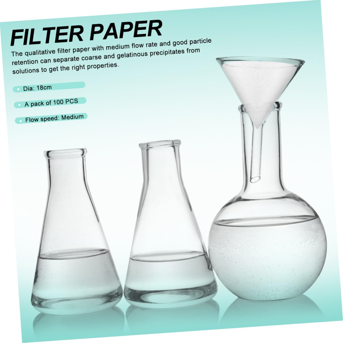 Carta Filtro Qualitativa 18cm a Flusso Medio, 100 Pezzi | Dischi , per Chimica e Prove di Laboratorio, Ritenzione Particelle e Separazione dei Precipitati