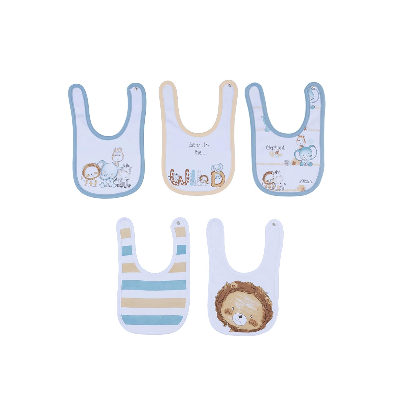 Prenatal Set 5 Bavaglini Per Neonati 100% Cotone Morbido Assorbente Chiusura Bottoncino Unisex 0-24 Mesi