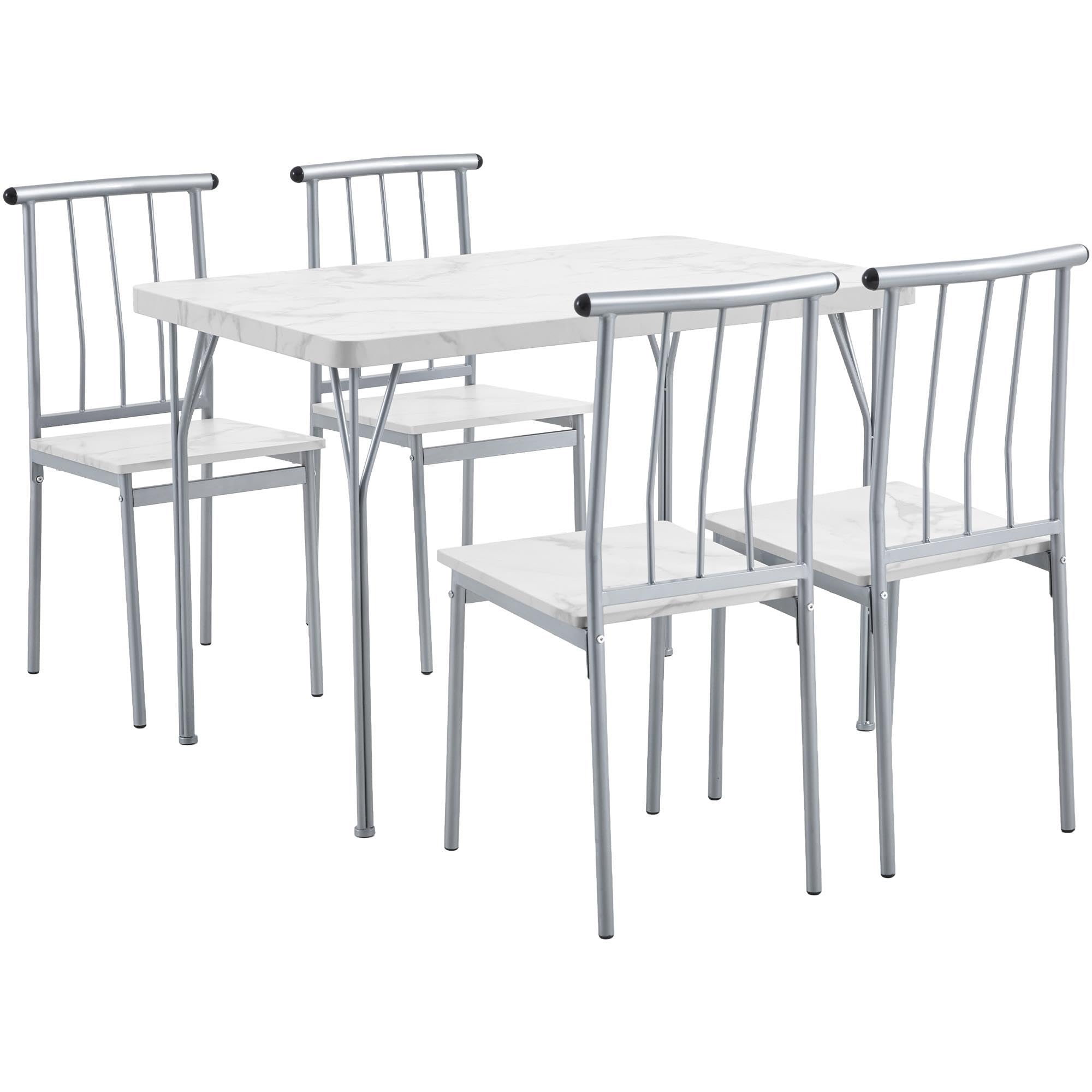 Tavolo da Pranzo con 4 Sedie, Set 5 Pezzi in MDF e Metallo per Sala da Pranzo, Cucina, Bar e Soggiorno per 4 Persone Bianco