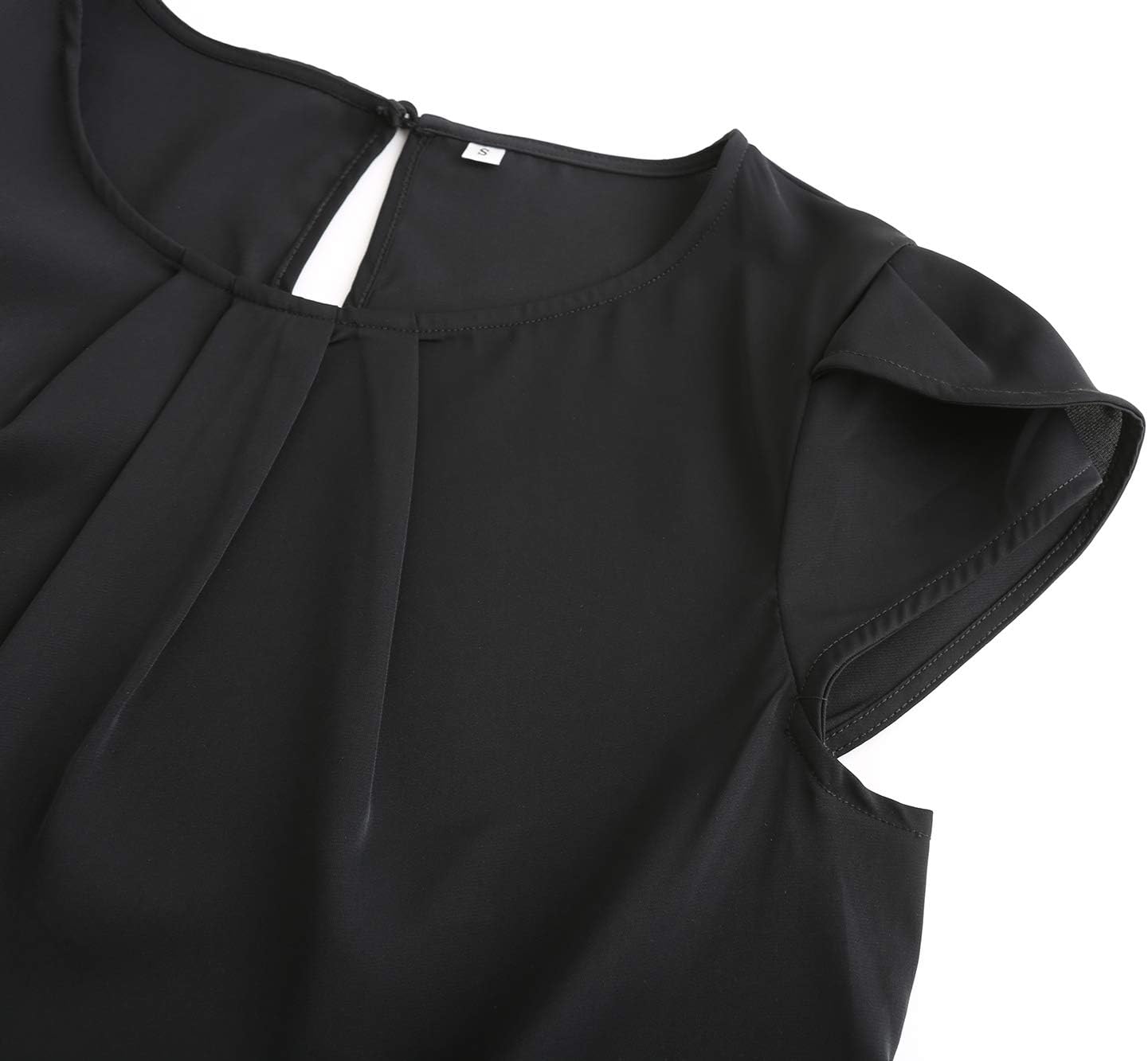 TASAMO Women's Casual Round Neck Basic Pleated Top Cap Sleeve Curved Keyhole Back Chiffon Blouse - Image 4