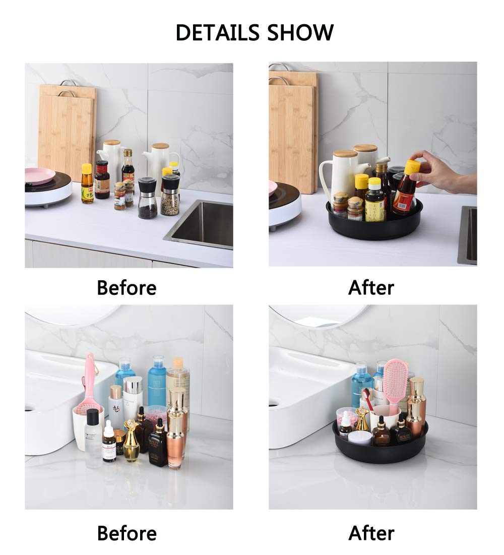 Lazy Susan Drehteller Gewürzregal Schrank-Organizer, drehbarer Aufbewahrungsbehälter für Küche, Speisekammer, Arbeitsplatte, Regal, Tisch, Schminktisch, 30,5 cm, Schwarz