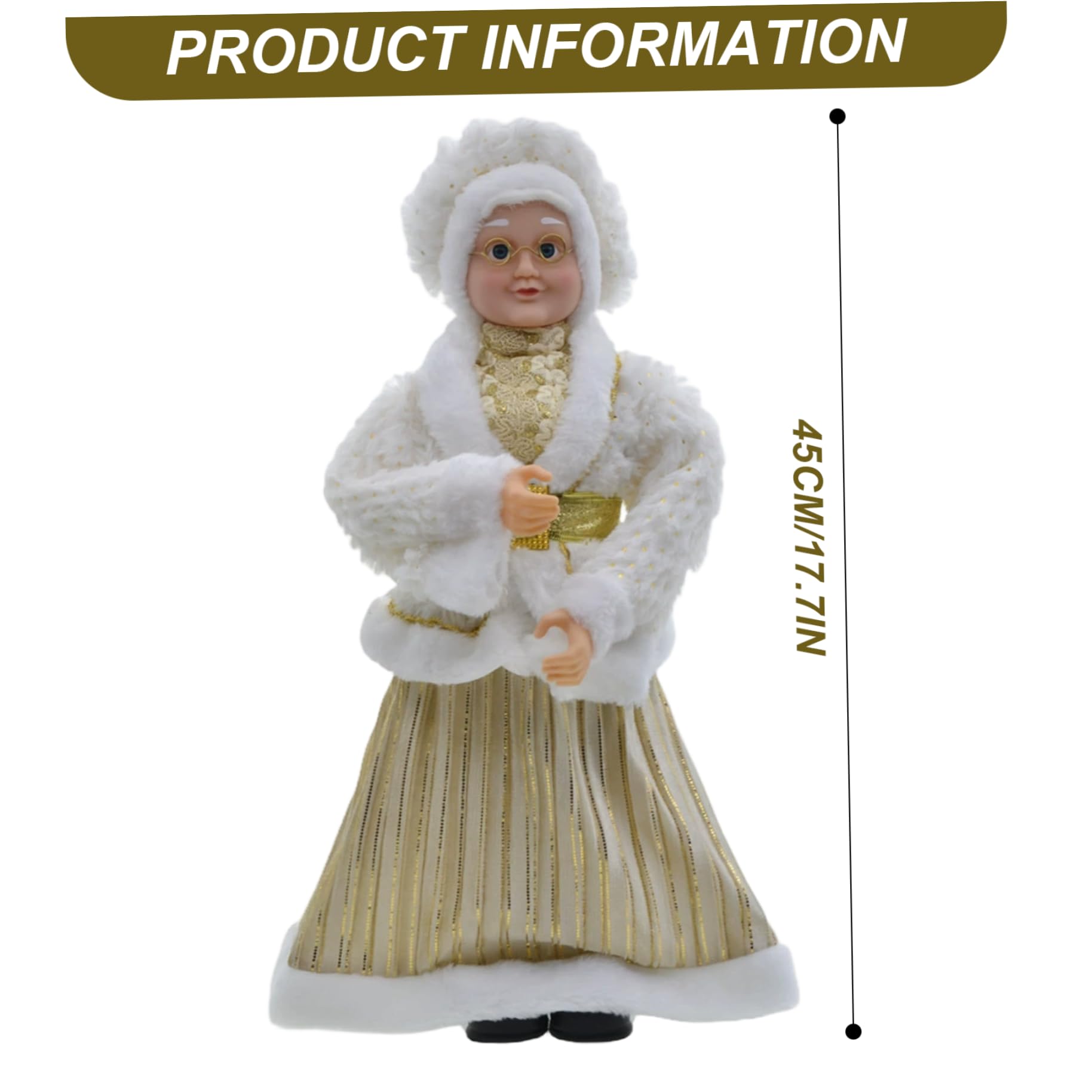 Statuetta di Babbo Natale in piedi da 18 pollici con veste dorata e bianca, decorazioni natalizie su mensola del tavolo, decorazioni per la casa per feste, vecchia signora Babbo Natale