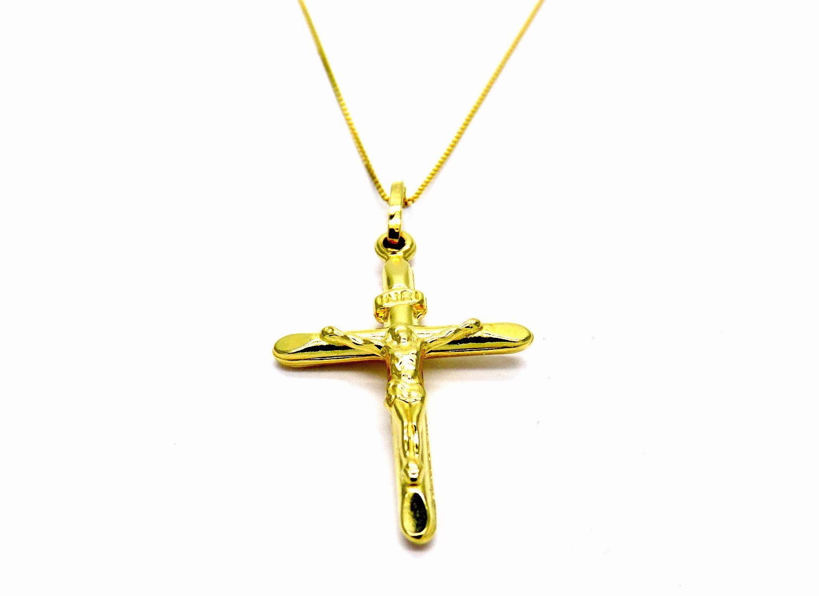 Collana in Oro Giallo 18kt (750) Catenina Veneta Croce Cristo Smussata Donna Ragazza Bambini