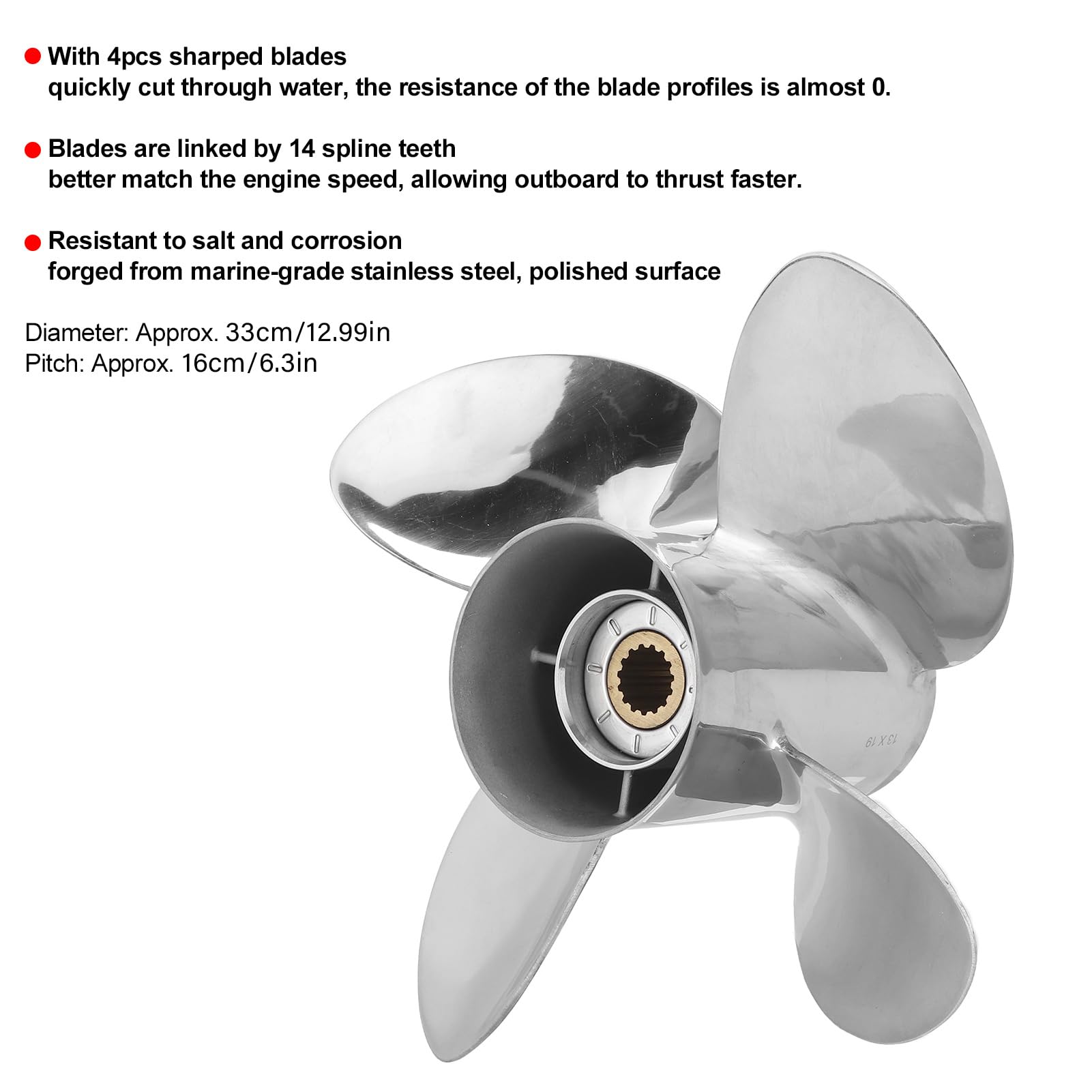 Hélice Marine CAPTAIN Inox 13 3/4x23 Pour Mercury 90-400HP – 3 Pales Standard