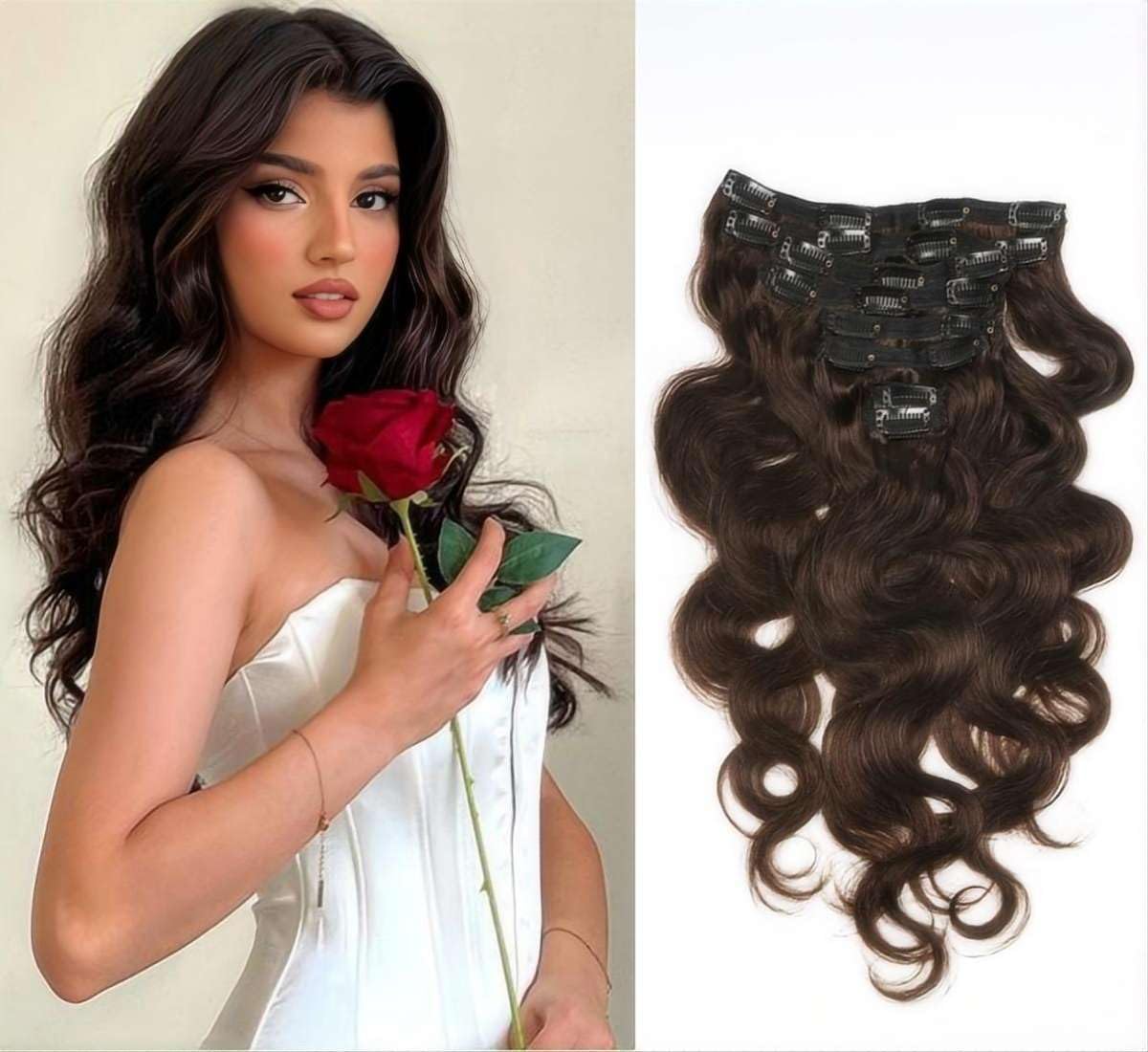 Sexycat Body Wave Hair Extensions Clip in 24 Inch 8Pcs 120g Clip in Hair Extensions Real Human Hair
