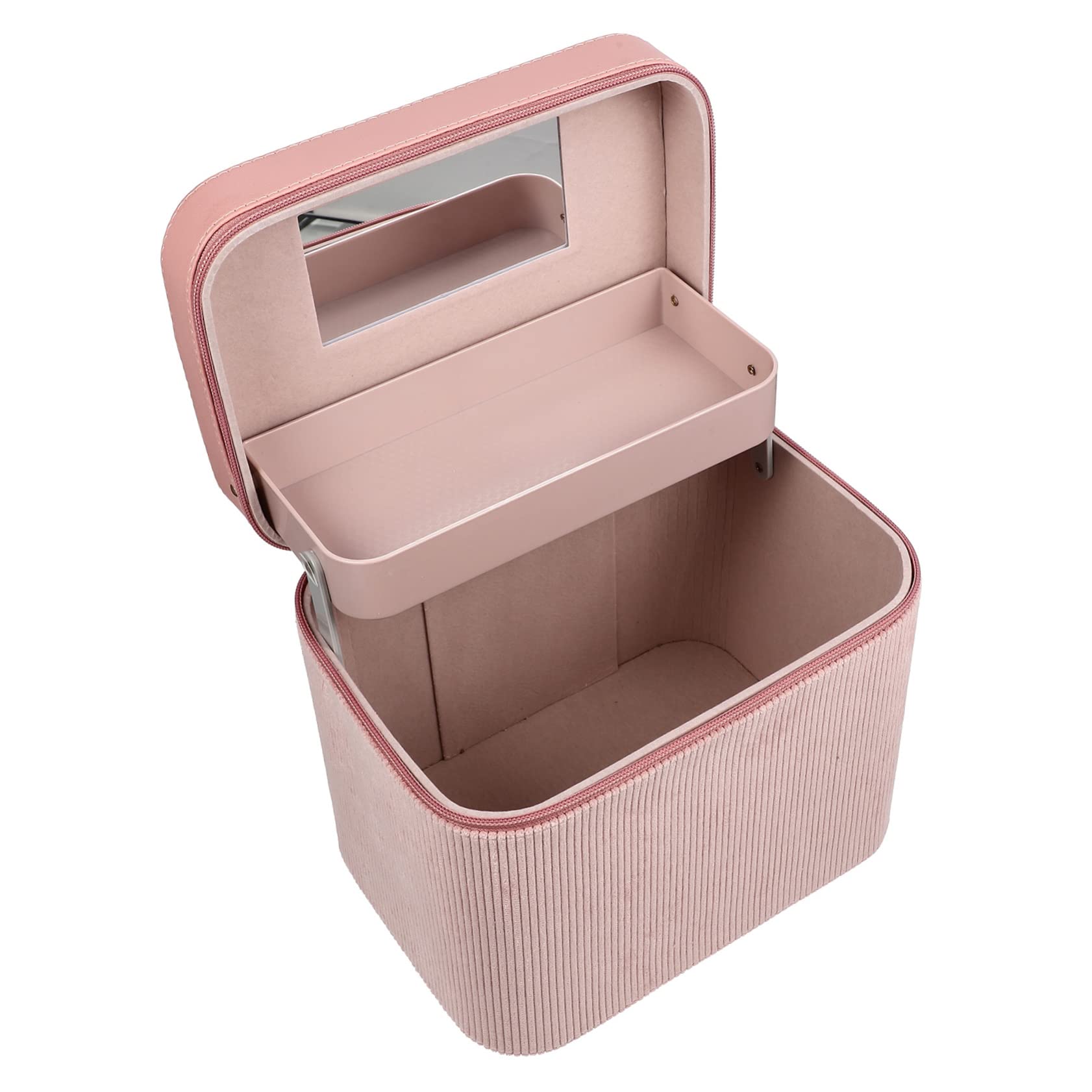 VICASKY Kulturbeutel Hartschale mit Spiegel Doppellagig Tragbar Kosmetiktasche für Reisen Aufbewahrungsbeutel für Damen Rosa