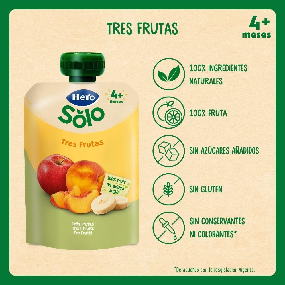 Hero Baby Bolsitas 3 Frutas 100 g Para Bebés 4 Meses
