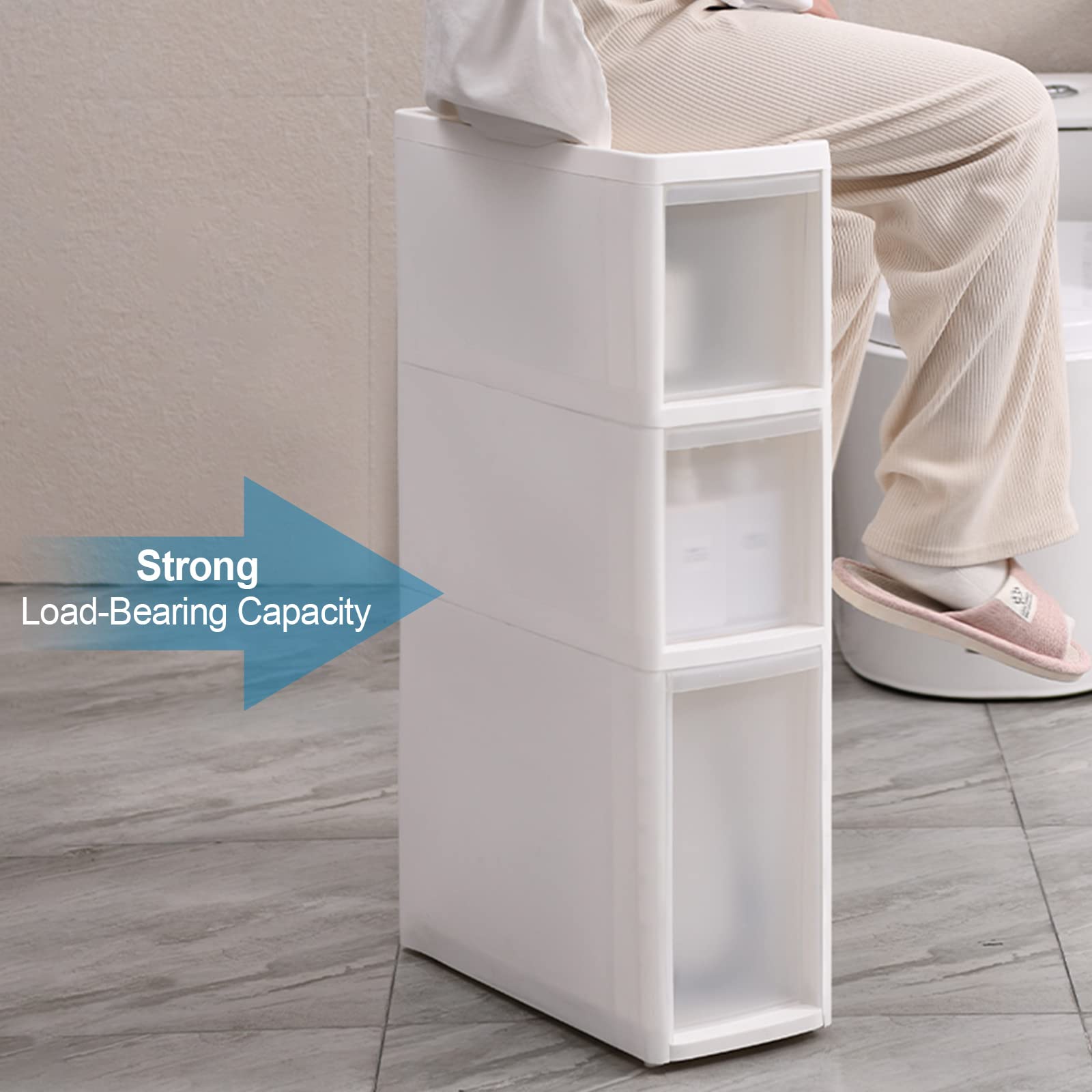 Armadietto portaoggetti bianco da 14 cm, con ante sottili in plastica, 2 ripiani, salvaspazio, per carta igienica e accessori da bagno in piccoli spazi