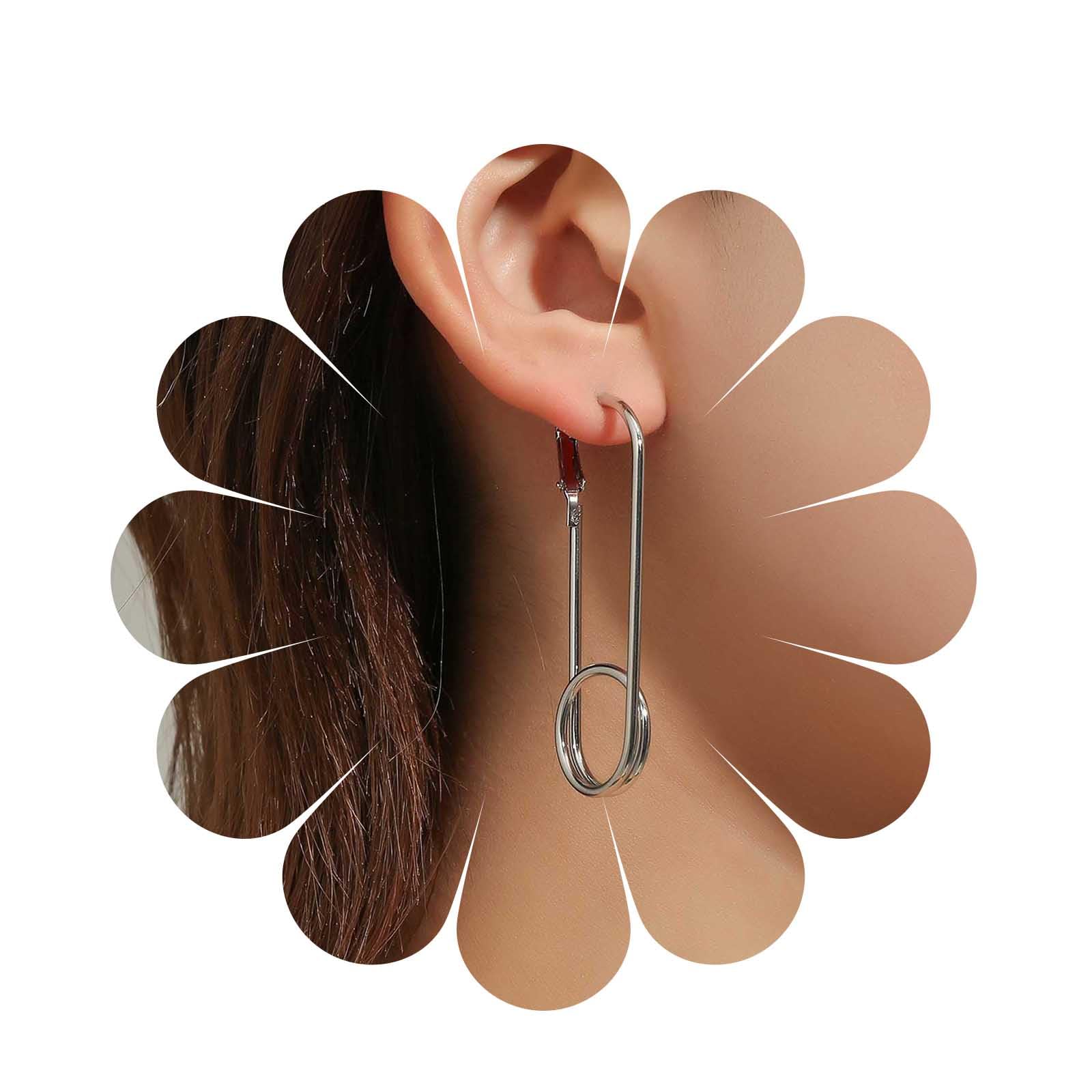 AllereyaVintage Safety Pin Earrings Silver Paper Clip Earrings Large Safety Pin Dangle Earrings Gothic Brooch Stud Pin Earrings Jewelry for Women and Girls