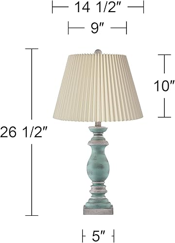 Miniatura 4 de Regency Hill Patsy - Juego de 2 lámparas de mesa tradicionales estilo cabaña de 26 1/2 pulgadas, de lino plisado de lino marfil lavado azul grisáceo