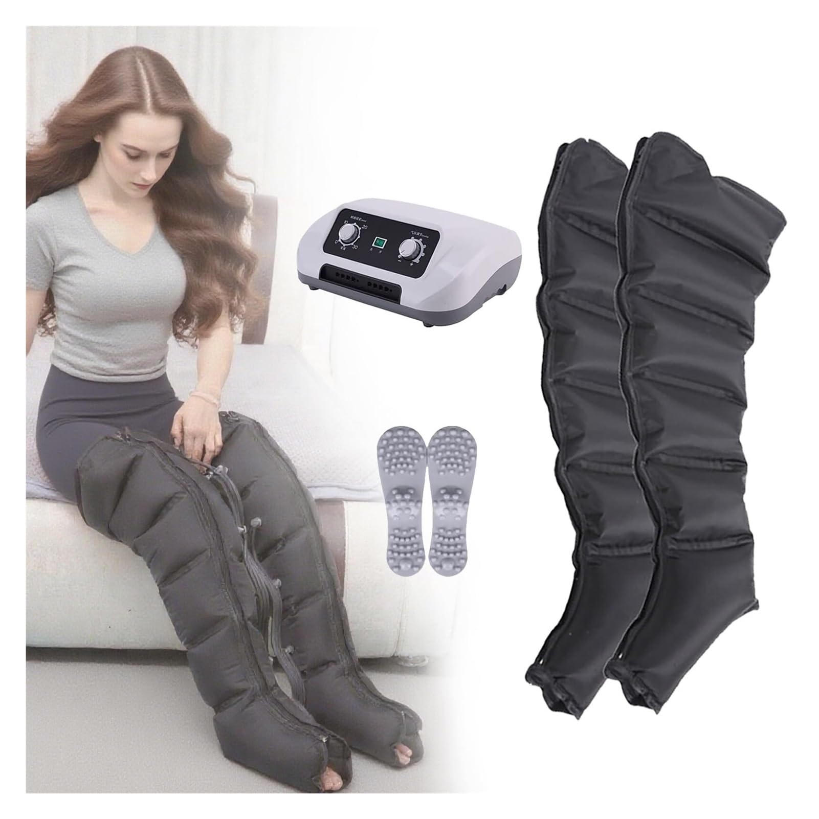 Massaggiatore a Compressione d'Aria 6 Celle per Corpo Intero - Apparecchio Massaggio Elettrico con Pressione Regolabile e Timer, Ideale per Gambe, Braccia e Vita per Rilassamento Muscolare