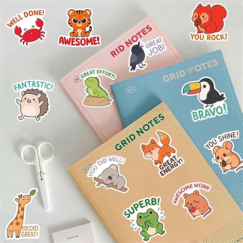 Miniatura 8 de 200 calcomanías holográficas de recompensa de animales para niños, lindas calcomanías de afirmación inspiradoras con citas motivacionales para