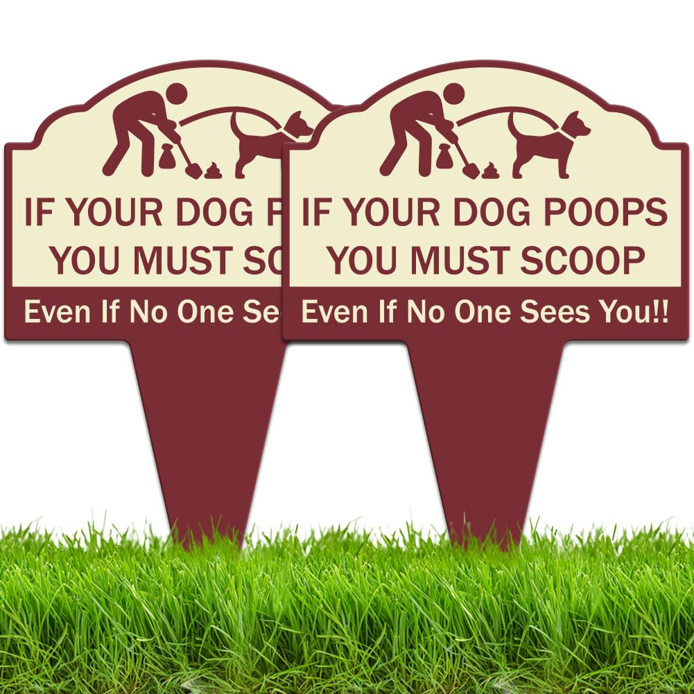 WEBEEDY 2 Pcs No Pooping Dog Signs for Yard with Stake, If You Dog Poops You Must Scoop - Duoble Sided No Pee or Poop Dogs Signs for Yard Lawn Outdoor Use, Weatheproof Aluminium, 25x35cm