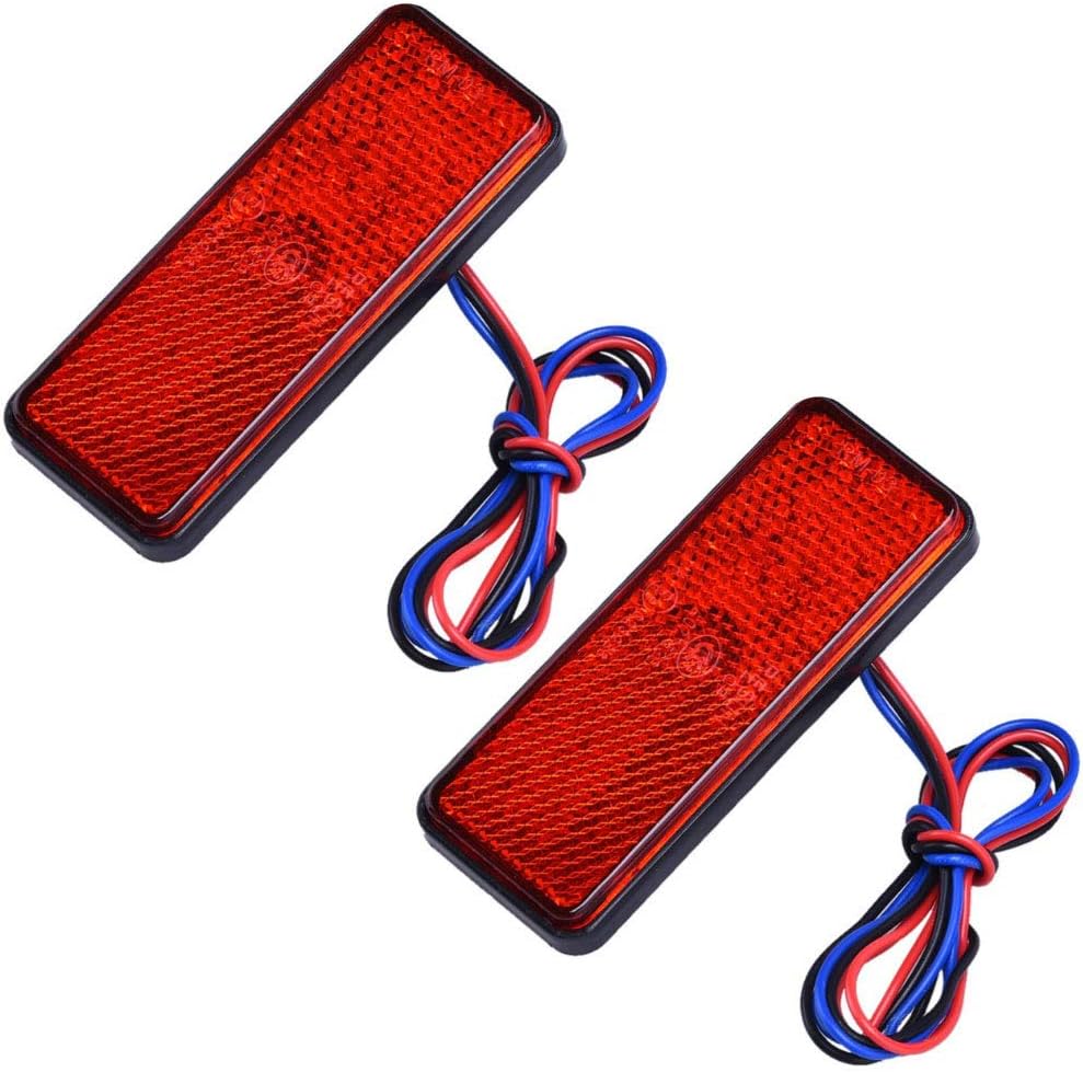 Amazon Led リフレクター Led 反射板 汎用 12v スモール ブレーキ ウインカー 連動可能 サイドマーカー 赤レンズ レッド発光 赤発光 レッドレンズ 角型 ２個セット 赤レンズ 赤発光 リフレクター 車 バイク