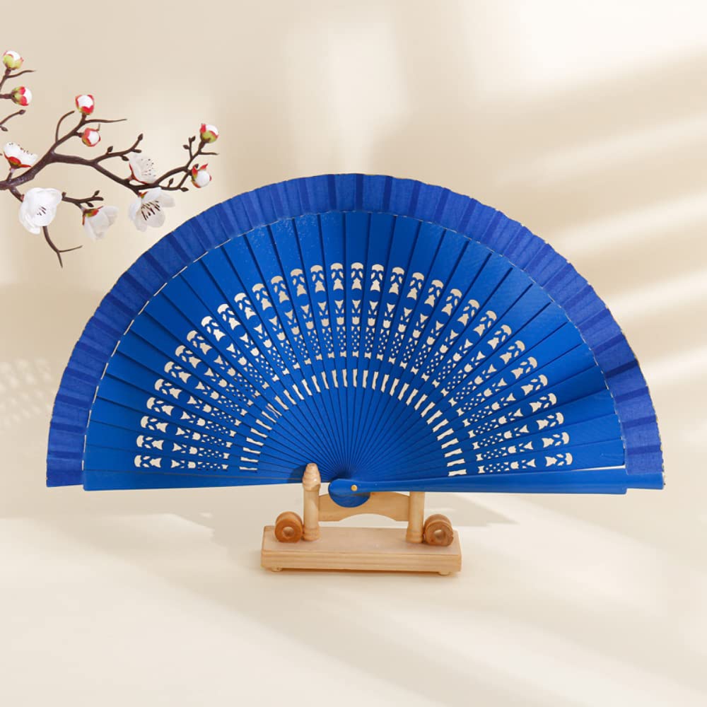 Éventail à main cadeau de mariage personnalisé en bois bleu nuit pack de 50