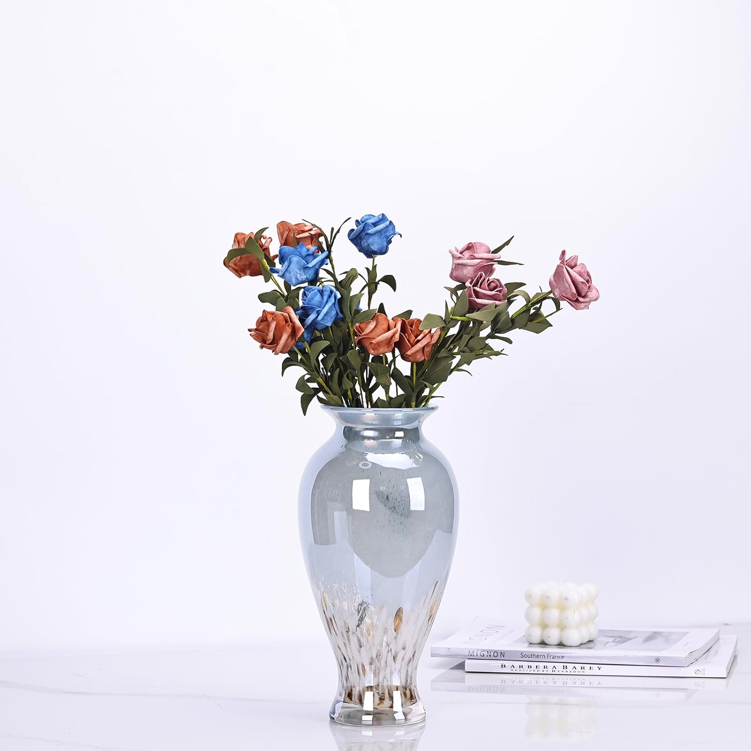 Blown Glass vase, Unique Glass vase, Colorful Bottle Decorative vase for Home Living Room Dining Table re Office Wedding entryway Desktop Decorative Flower vase. (B-W) - Image 4